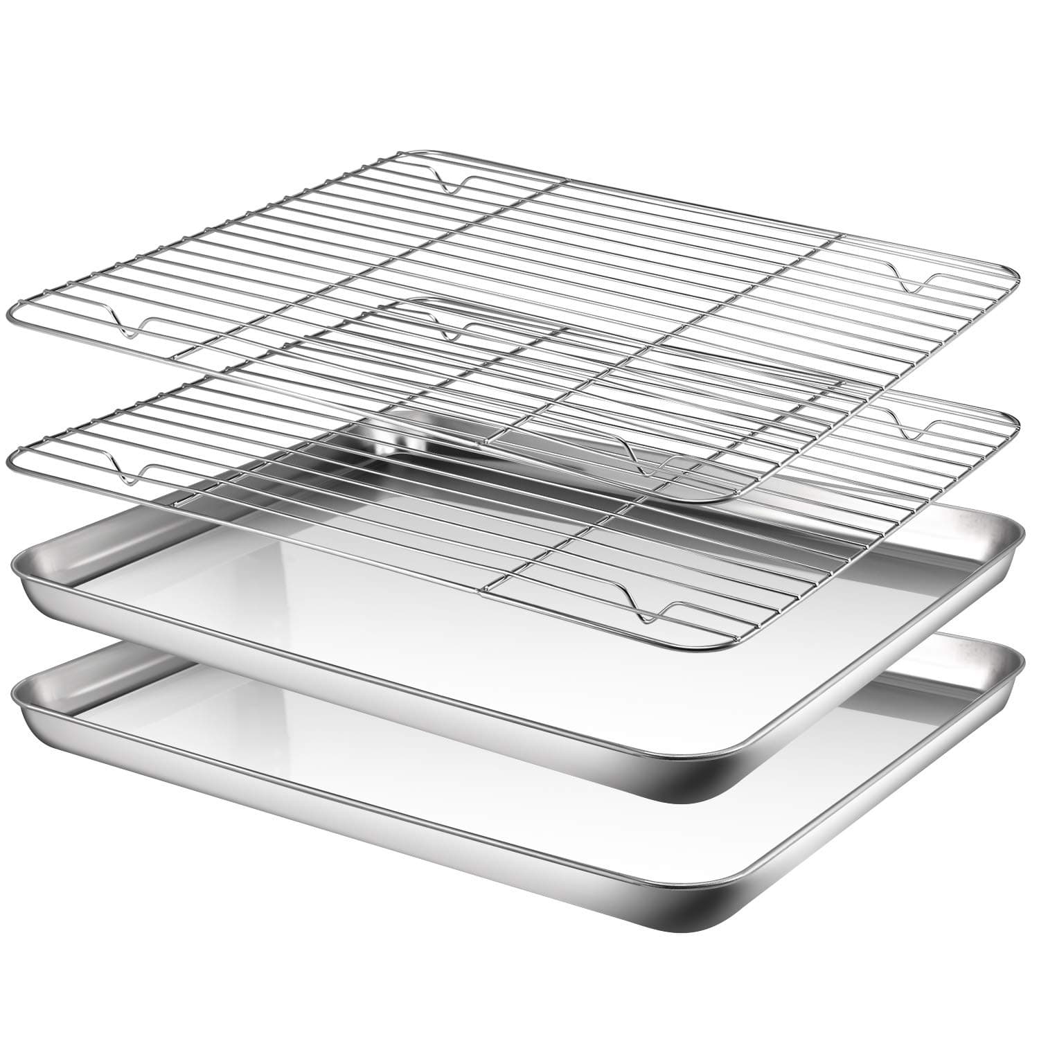 Baking Sheet with Rack Set, AASELM 2 Sets Stainless Steel Cookie Sheet with Cooling Rack, Non Toxic & Healthy, Mirror Finish & Rust Free, Easy Clean & Dishwasher Safe