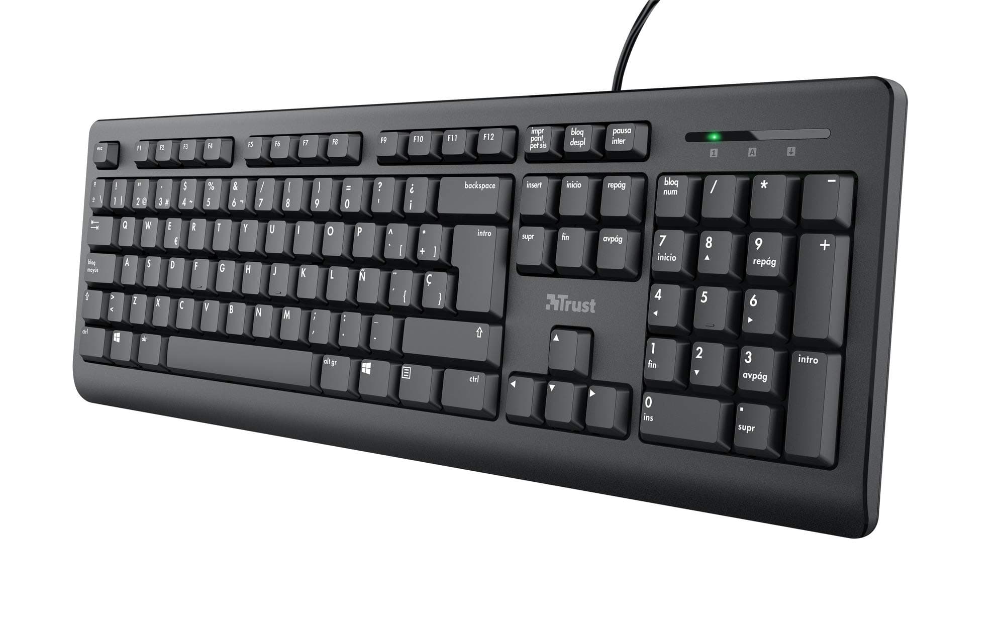 Taro Keyboard Layout QWERTY Spanish for Windows (Silent Buttons, Spill Resistant, 1.8 m Cable, USB Connection, PC/Laptop) Black