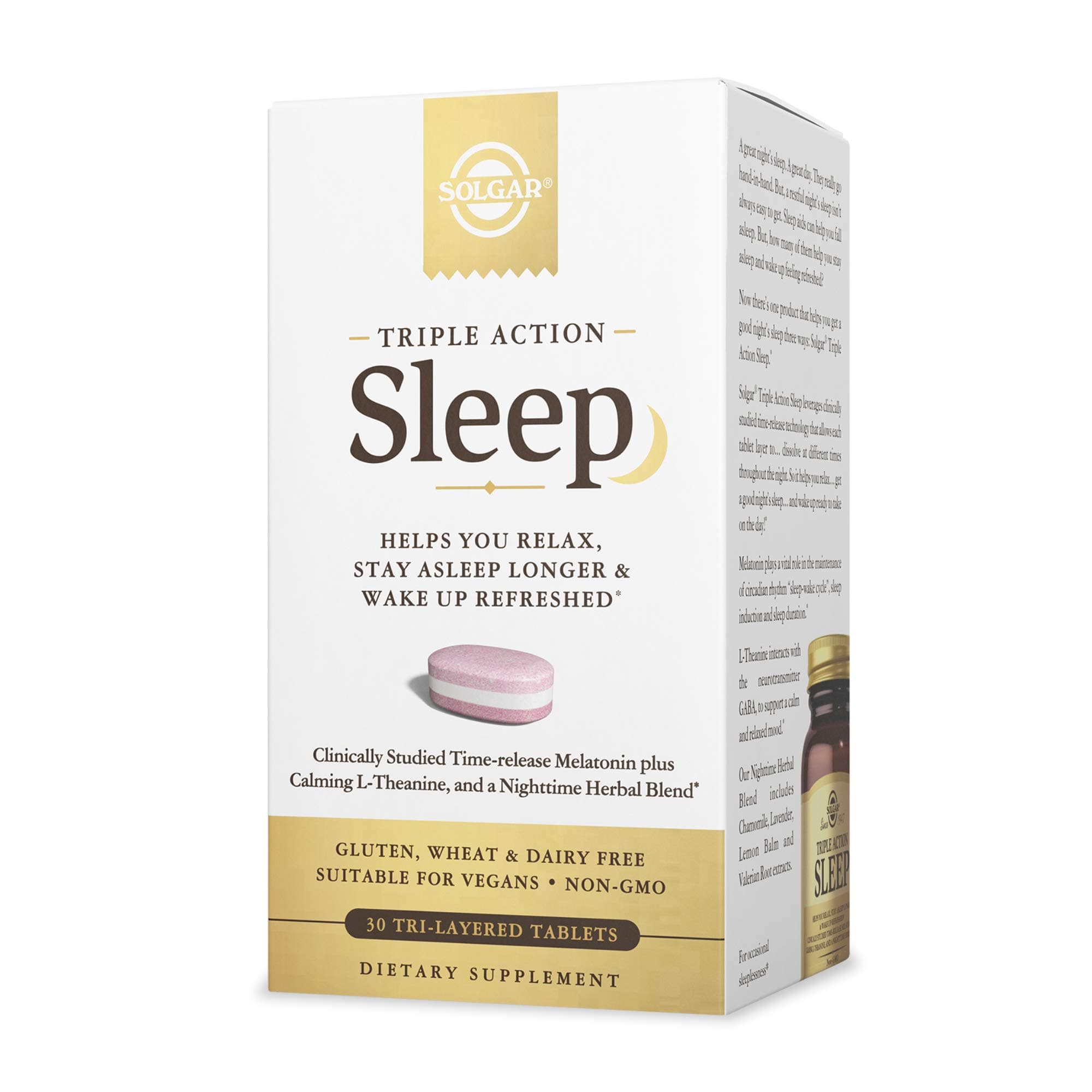 Triple Action Sleep, 30 Tri-Layer Tablets - Time-Release Melatonin & L-Theanine Plus Herbal Blend - Helps You Relax, Fall Asleep Fast & Stay Asleep Longer - Non-GMO, Gluten Free - 30 Servings