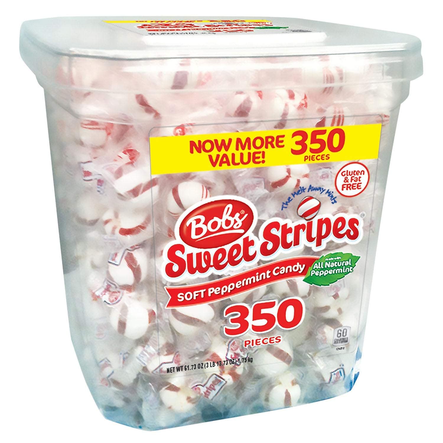 Bob's Mints 's Sweet Stripes Soft Peppermint Candy, 350 Count, 61.73 Ounces (2 Pack(350 Count))