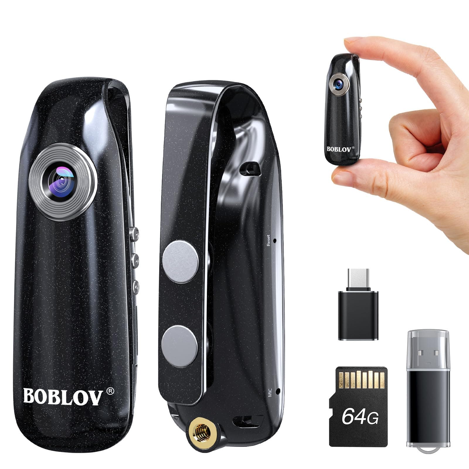 BOBLOV Mini Body Camera with Video: 64GB 007 Pocket Tiny Body Cams with Back Clip,1080P Small Wearable Camera with Audio Recording -User Friendly for Bike/Pet/Home/Proof