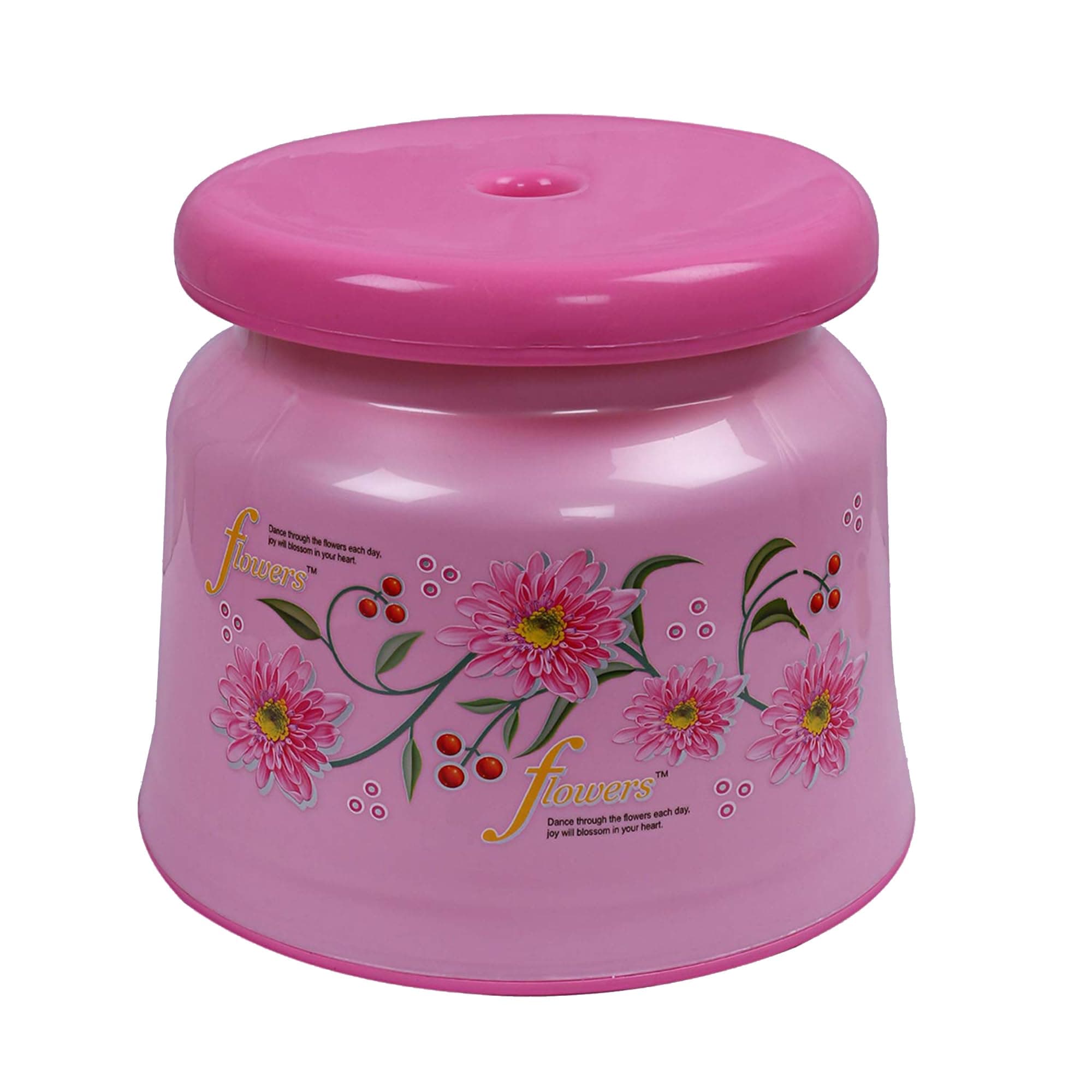 Kuber Industries Bath Stool | Bathing Stools for Bathroom | Plastic Stool for Home Use | Sitting Stool for Kitchen | Flower Printed | Pink