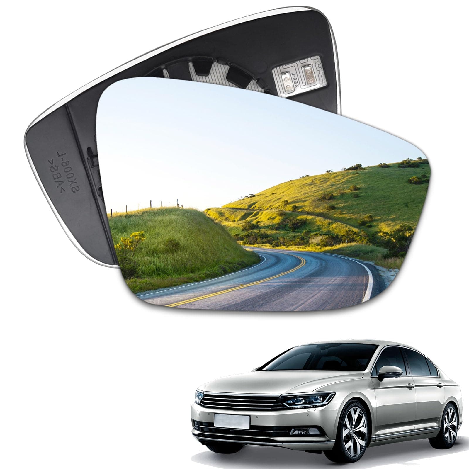 Passenger Side Heated Mirror Glass Compatible with 2011 2012 2013 2014 2015 2016 2017 2018 Volkswagen VW Passat Jetta Beetle Side Mirror Glass With Rear Holder