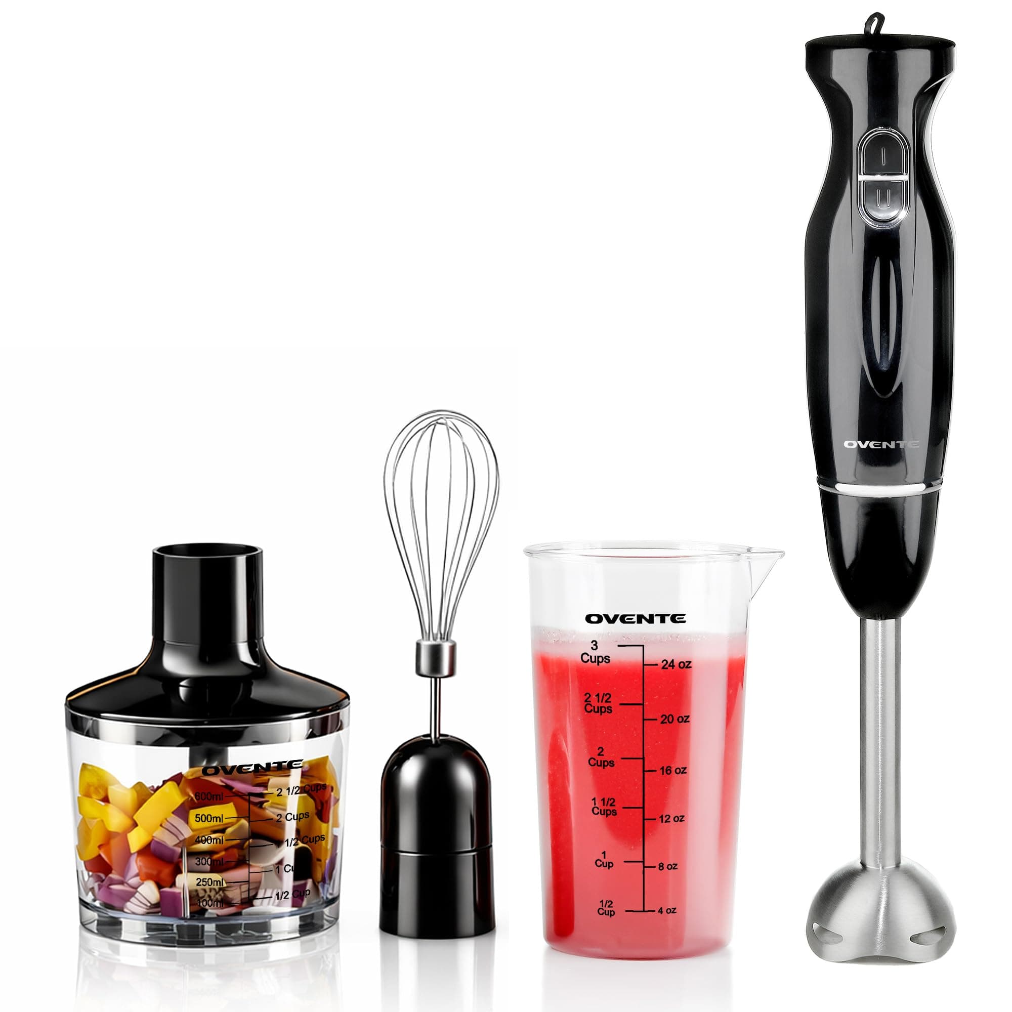 OVENTE HS565B Multi-Purpose Hand Immersion Blender (Set-Black), 2.5 x 2.5 x 15.4