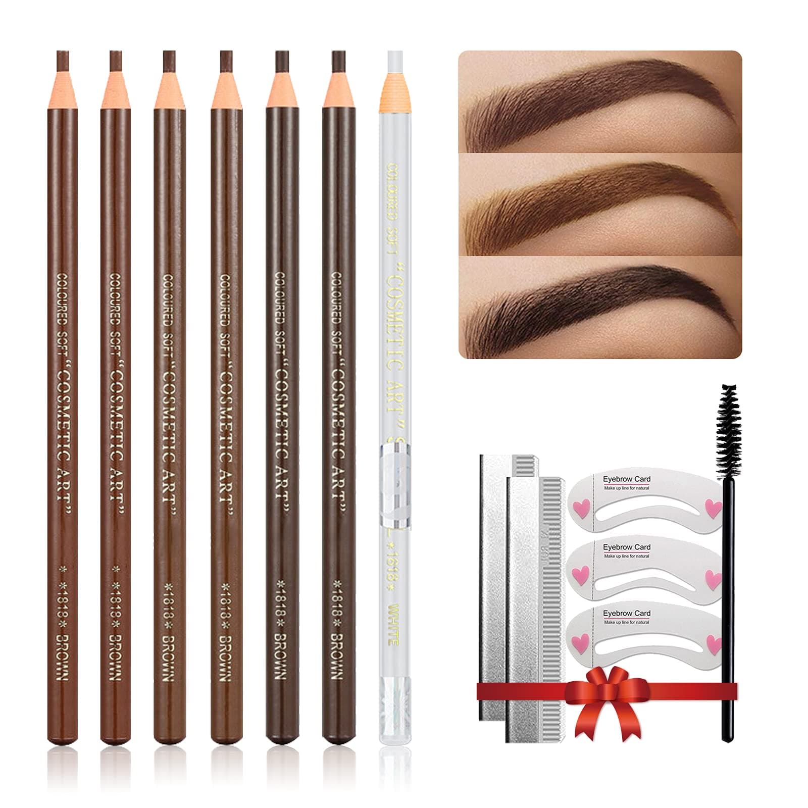 Waterproof Eye-Brows Pen-cil Set, Pull Cord Peel-off Eyebrow Pencil Microblading Eyebrow Pen Supplies Kit, White Eye-Liner Pencil and Eyebrows Tool Tattoo Makeup For Marking (5+1 Light Brown)
