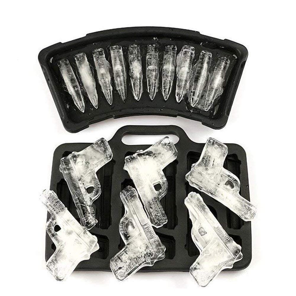 MoldFun 2-Pack Handgun and Bullet Ice Cube Trays Set - Cool TPR Pistol and AK47 Bullet Maker Molds for Whiskey Cocktails Ice Cubes, Chocolates, Jello Shots