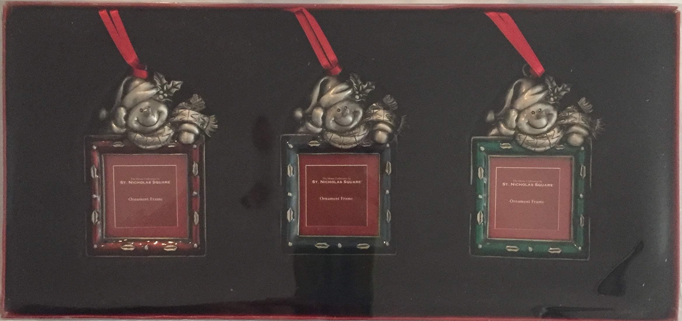 SET THREE ST. NICHOLAS SQUARE SNOWMAN CHRISTMAS ORNAMENTS