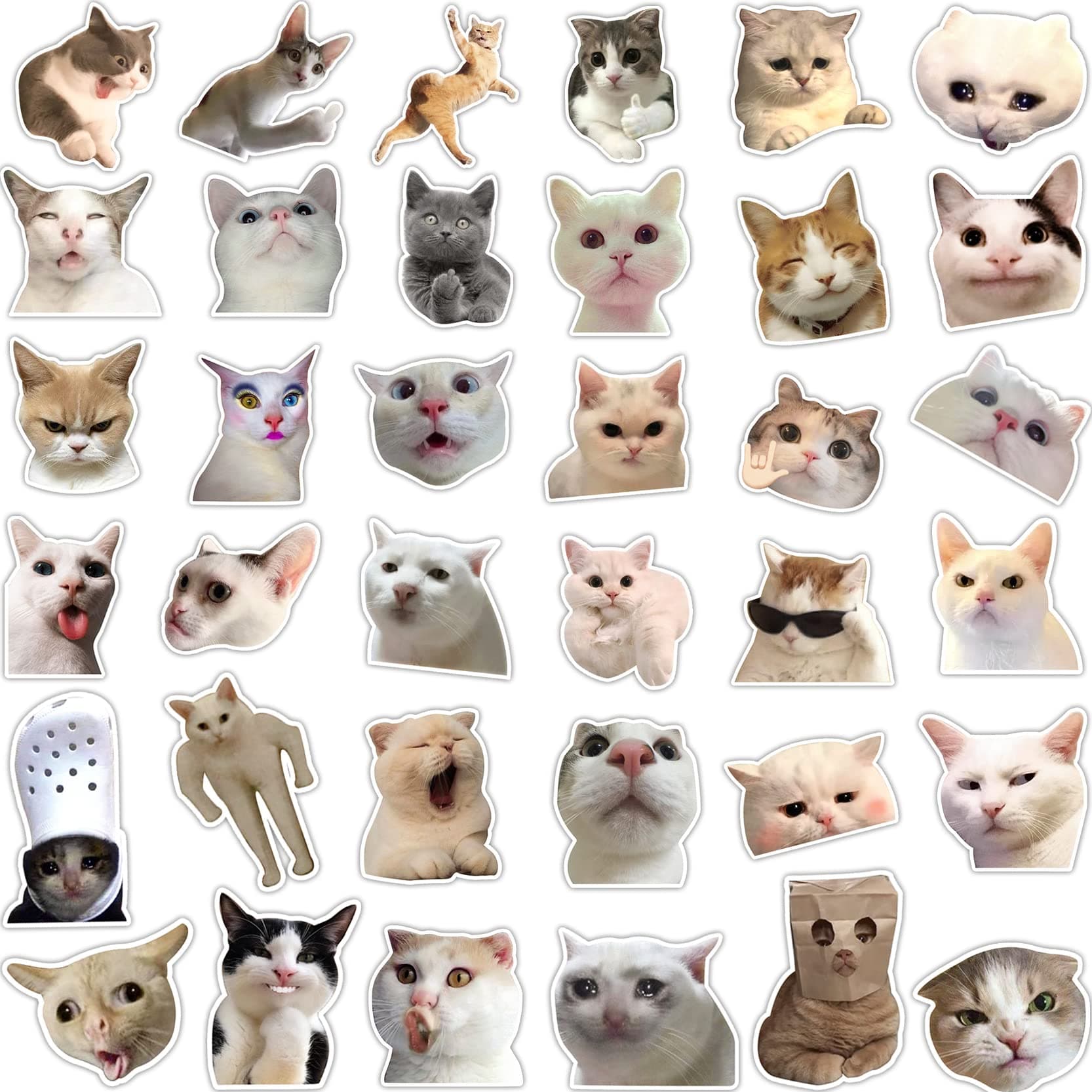 36 Funny Cat Stickers Pack, Hilarious Cat Meme Decals Set, Waterproof Graphic Cat Face Stickers, for Room Decor, Wall, Tablet, Fridge, Laptop, Phone, Window, Car, Truck, Suitcase, etc - Style A+B+C