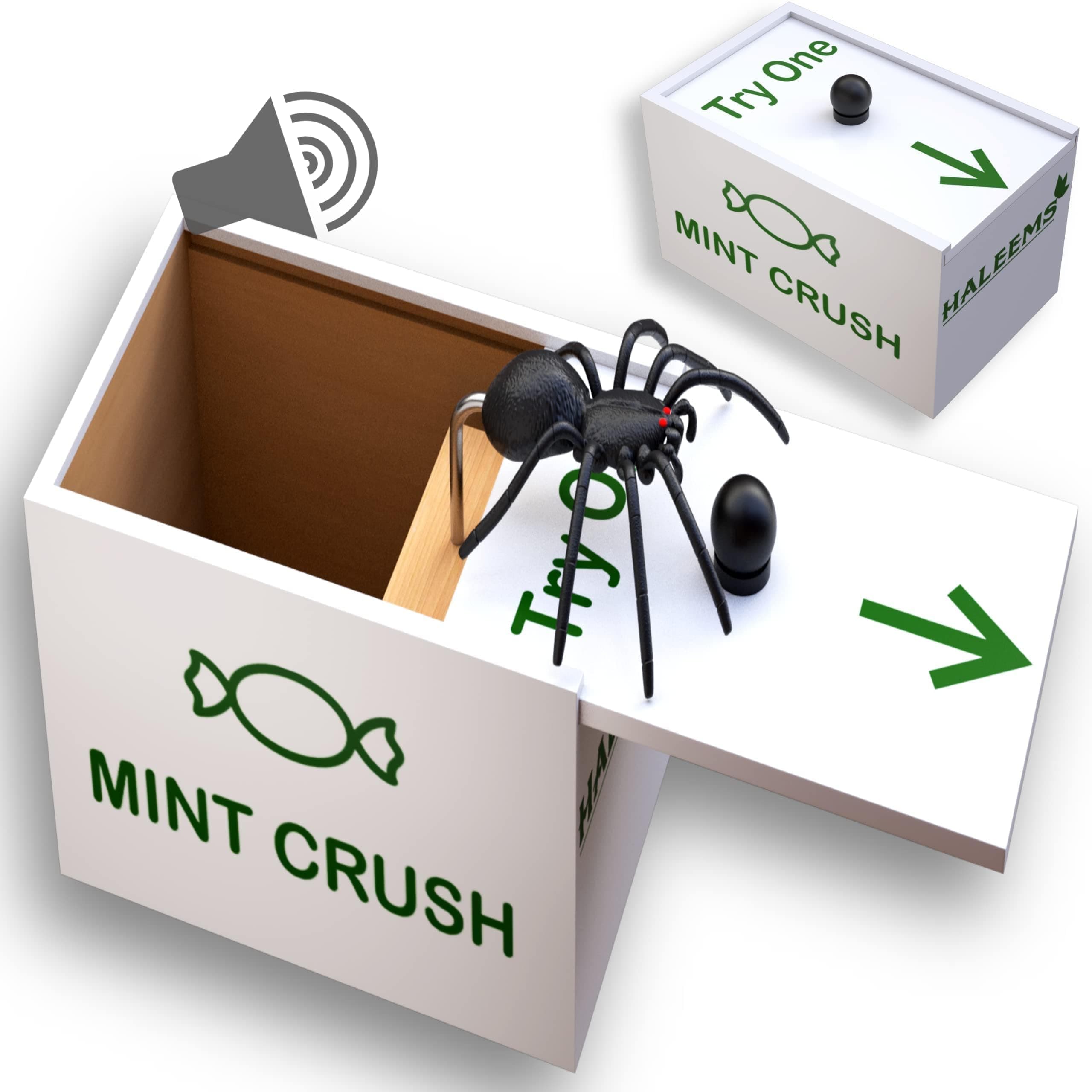 Spider in A Box Prank Gift - The Only Spider Prank with Scary Laugh Sound, Wooden Scare Boxes, Fun Fake Gag Candy Box for Kids Jokes, Trick Pranks for Adults