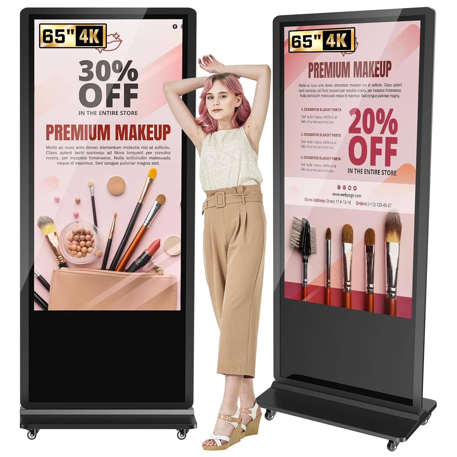 65 Inch Digital Signage Display, LCD Screen Digital Kiosks & Interactive Displays 4K Totem Floor Standing Auto AD Player with USB/HDMI/WiFi Android OS