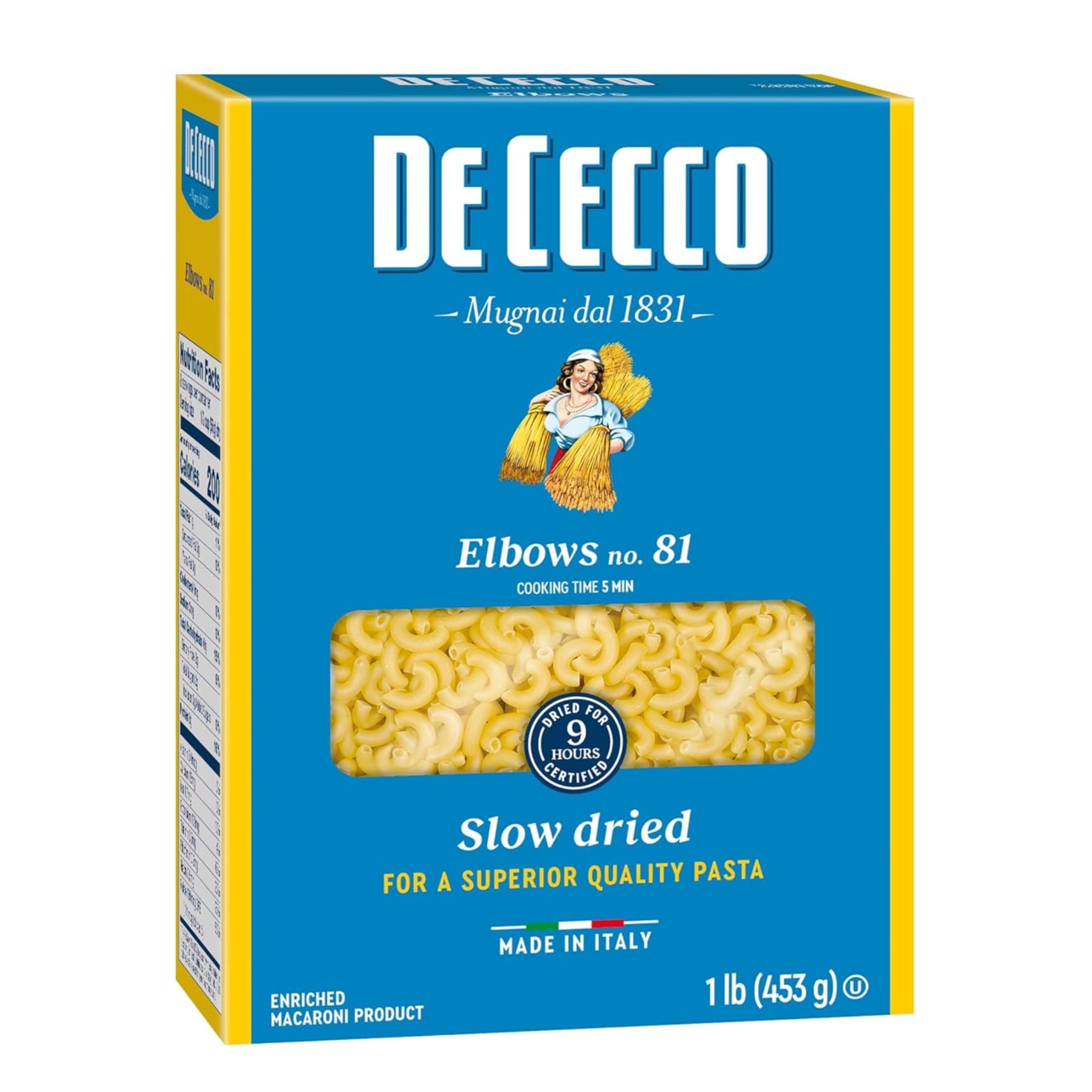 De Cecco Elbows No. 81 Pasta, 16 Oz, Authentic, Slow Dried, Made with Durum Wheat, Versatile Pasta for Sauces & Recipes, Made in Italy