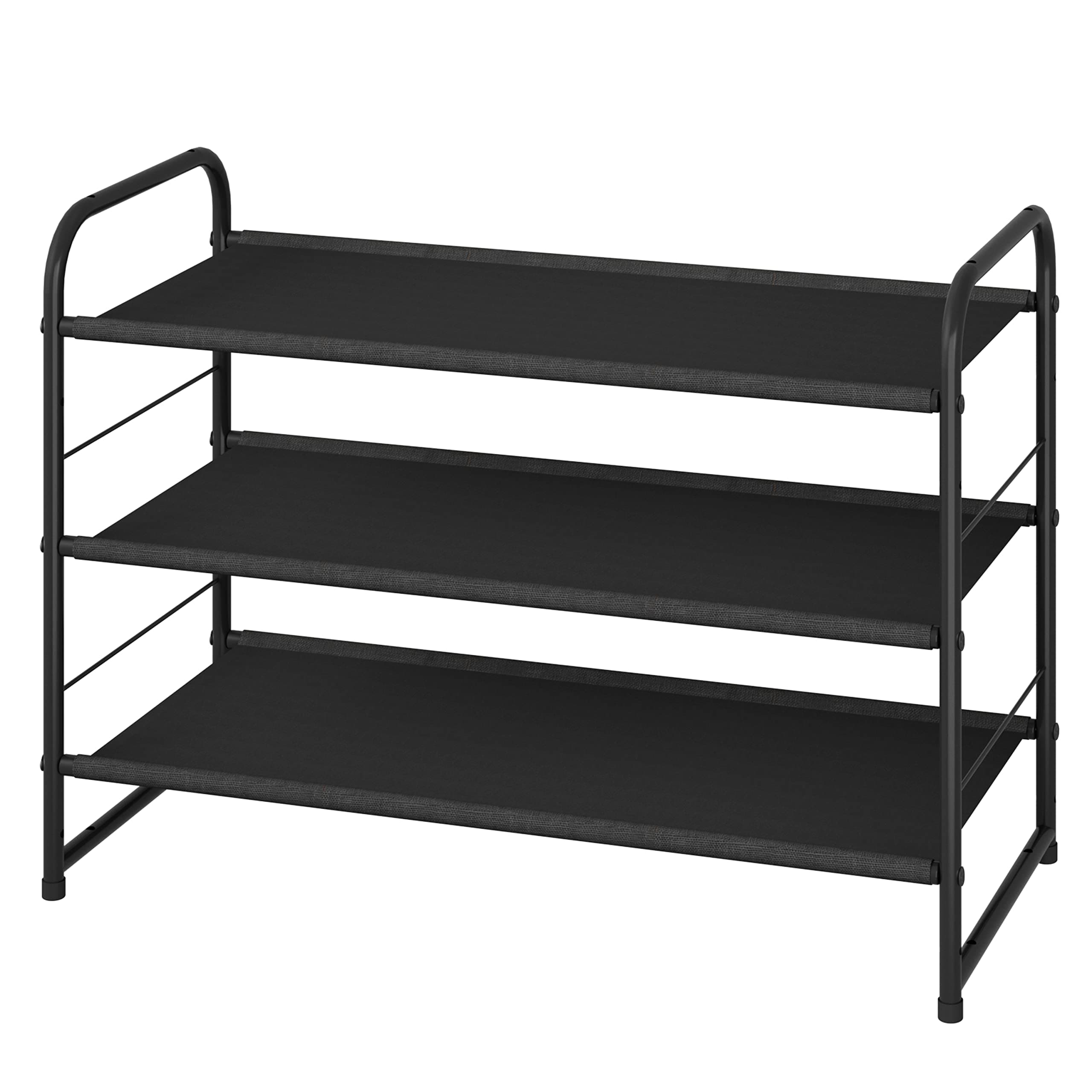 Simple Trending 3 Tier Stackable Shoe Rack, Expandable Adjustable Fabric Shoe Shelf Storage Organizer, Black
