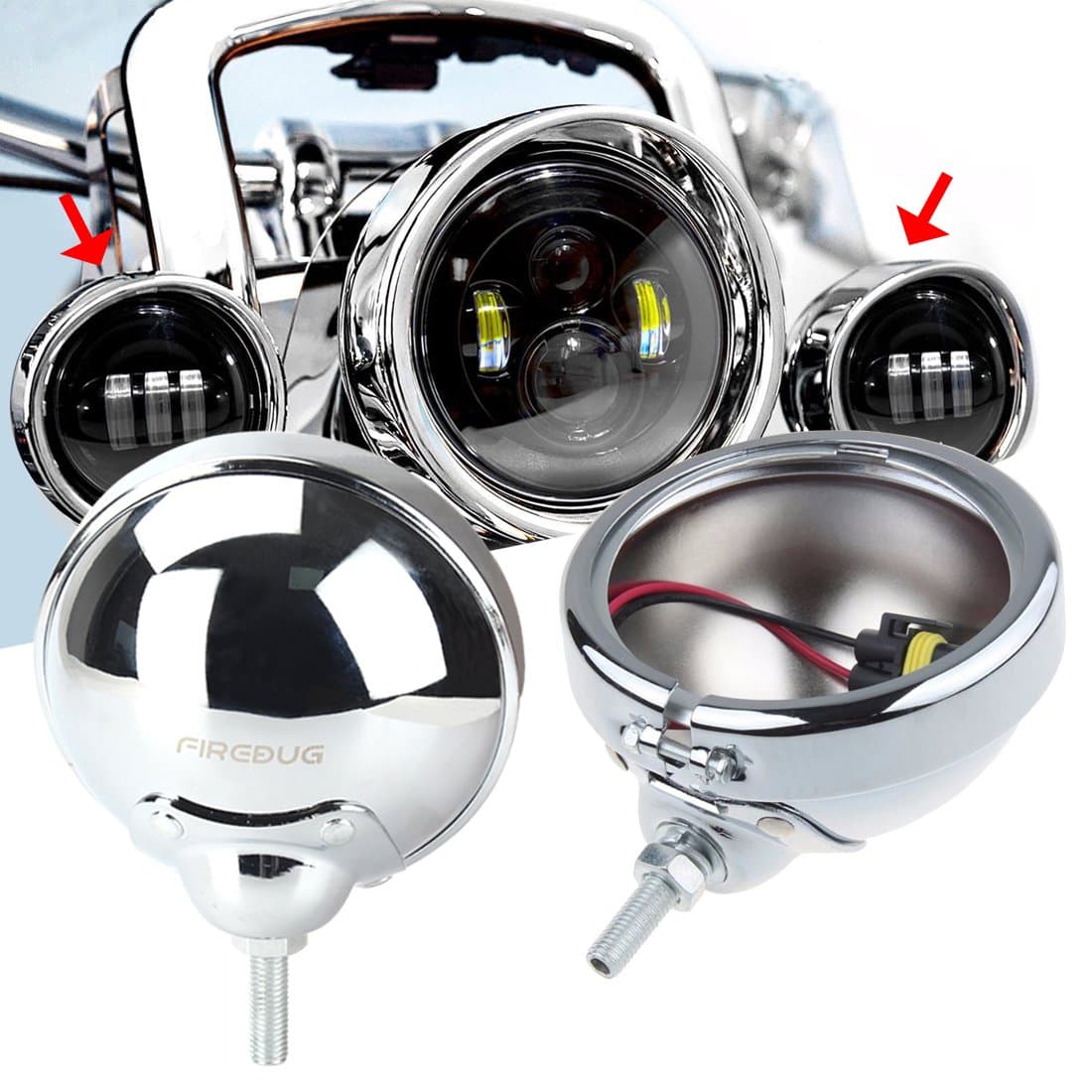 FIREBUG Chrome for 4.5 Inch Fog Light Housing Passing Light Bracket 4 1/2" Fog Light Housing, 4.5 Auxiliary Lamp Housing, Chrome Accessories