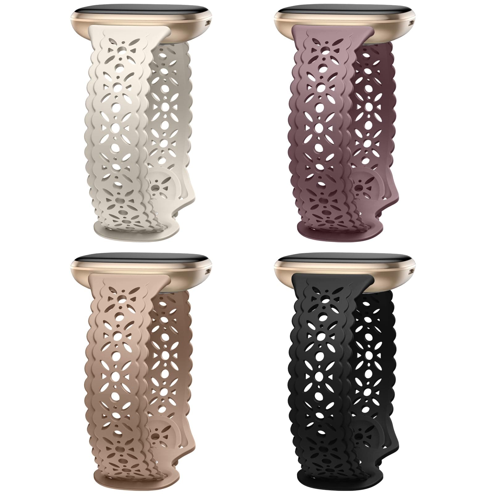 4 pack Lace Silicone Band Compatible for Fitbit Sense Bands/Fitbit Versa 3 Bands Women/Fitbit Versa 4 Bands/Sense 2 Bands, Soft Ultrathin Hollow-out Sport Watch Strap Replacement Wristbands