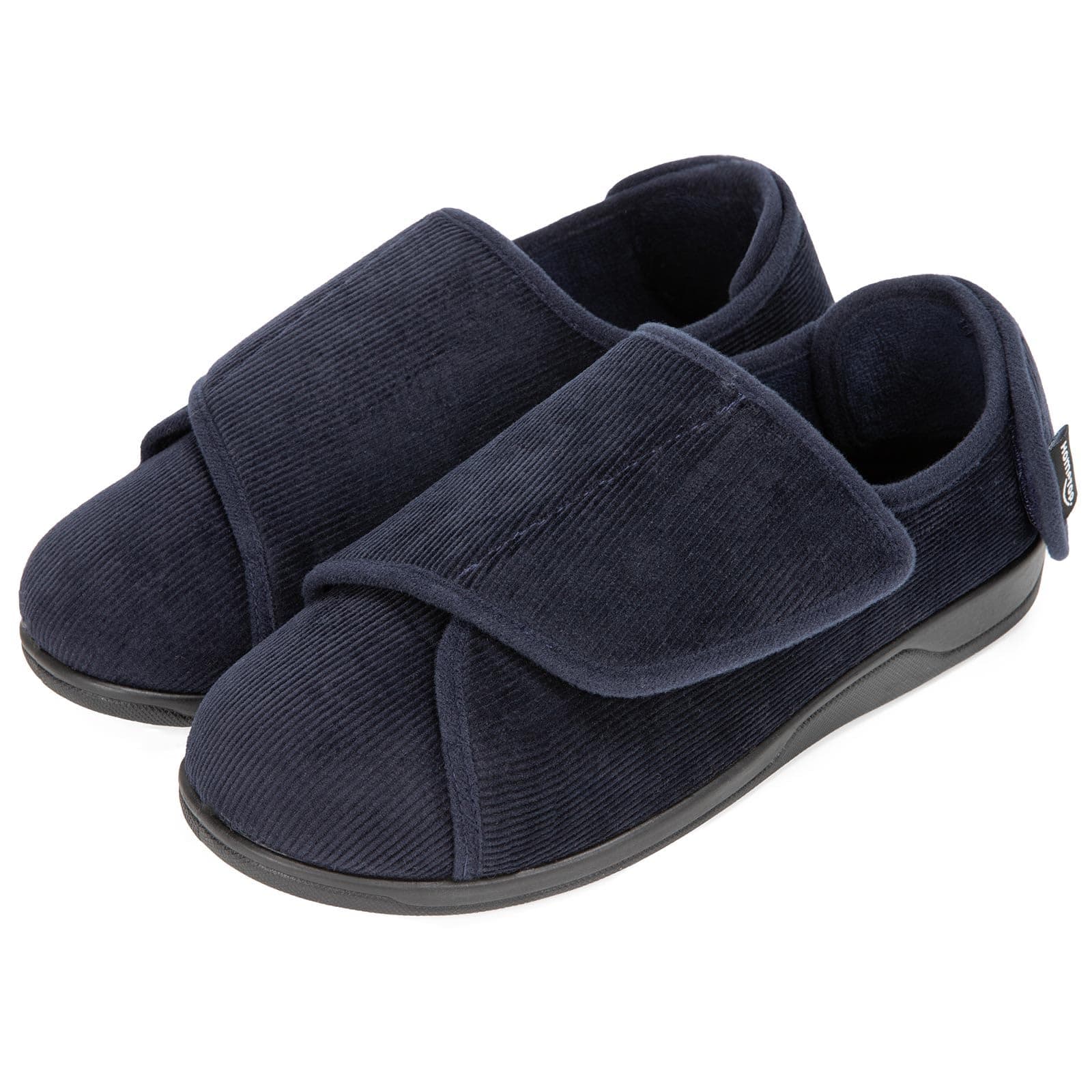 HomeTopMen's Corduroy Slippers Comfy Adjustable Hook and Loop Memory Foam Wide Indoor House Shoes for Diabetic Swollen Feet