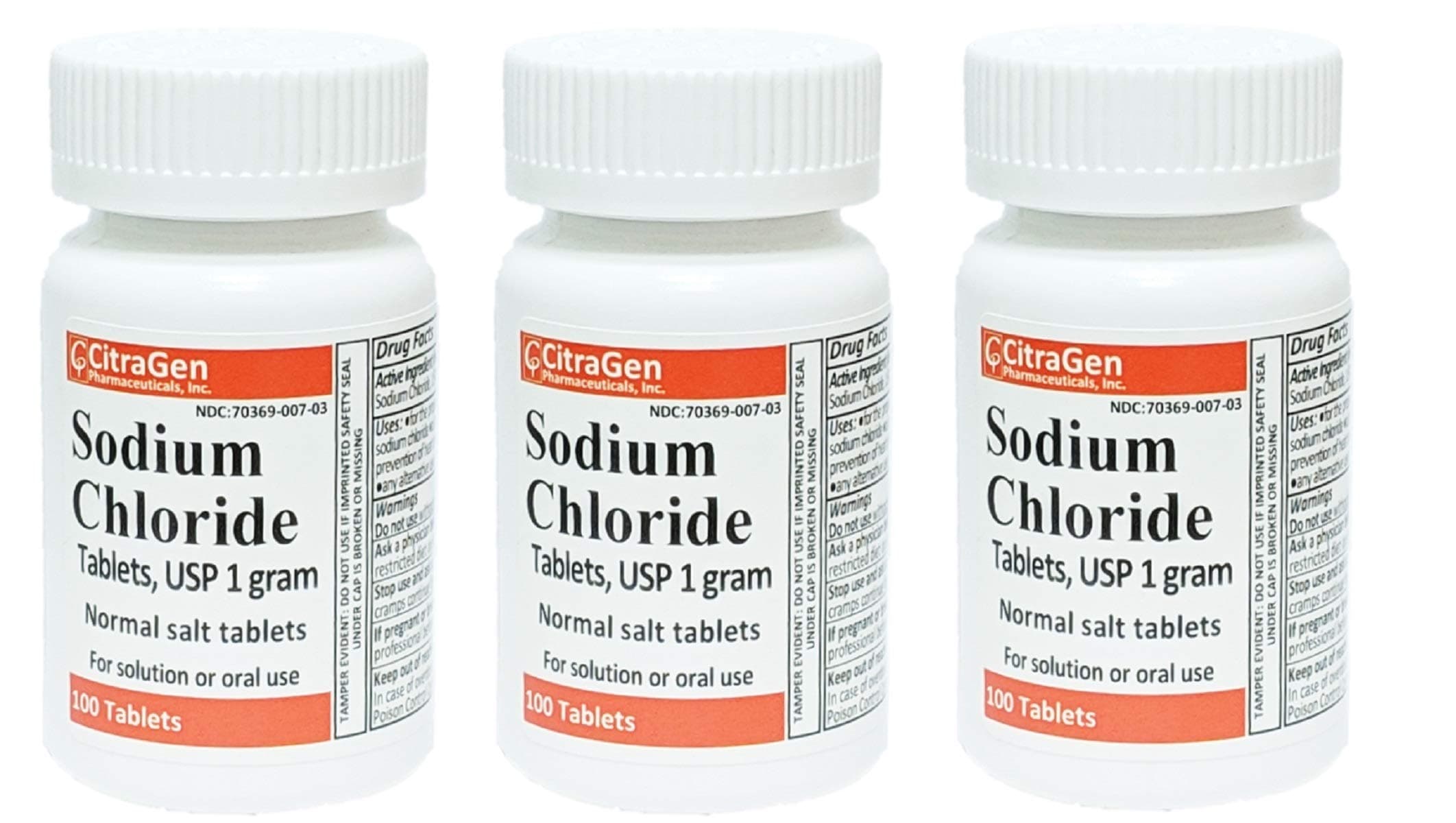 Sodium Chloride Tablets 1 Gm, USP Normal Salt Tablets - 100 Tablets (Pack of 3) by CitraGen Pharmaceuticals, Inc.