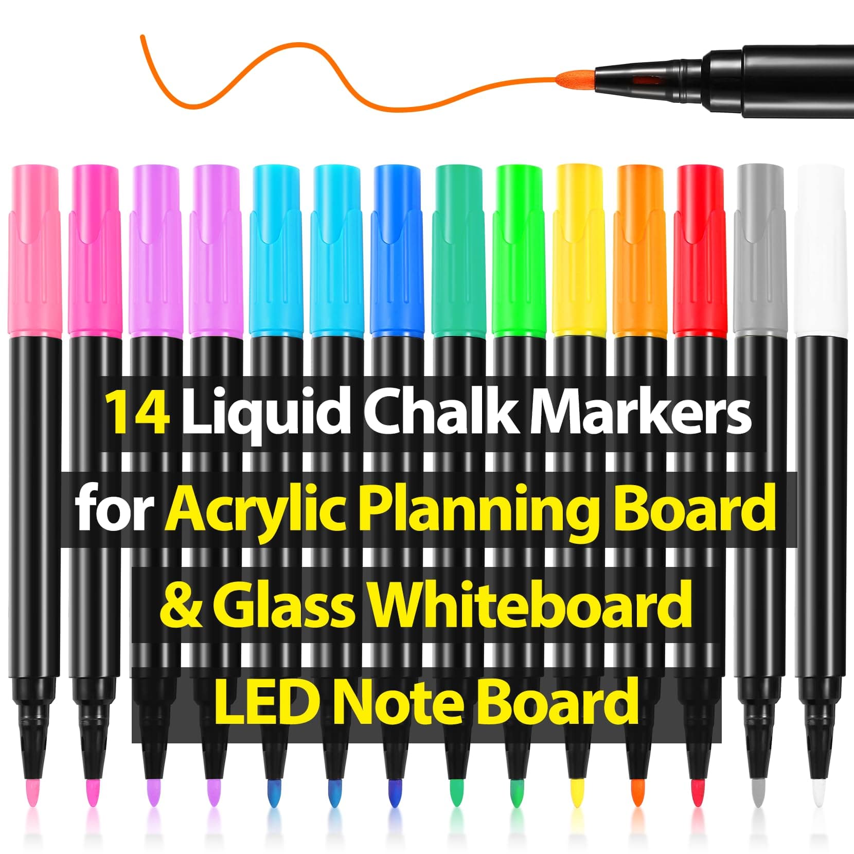 Liquid Chalk Markers for LED Drawing Note Board Acrylic Calendar Planning Board Clear Glass Dry Erase Whiteboard Window Mirror Christmas Holidays Painting, 14 Pack, 12 Vibrant Colors, 1mm Fine Points
