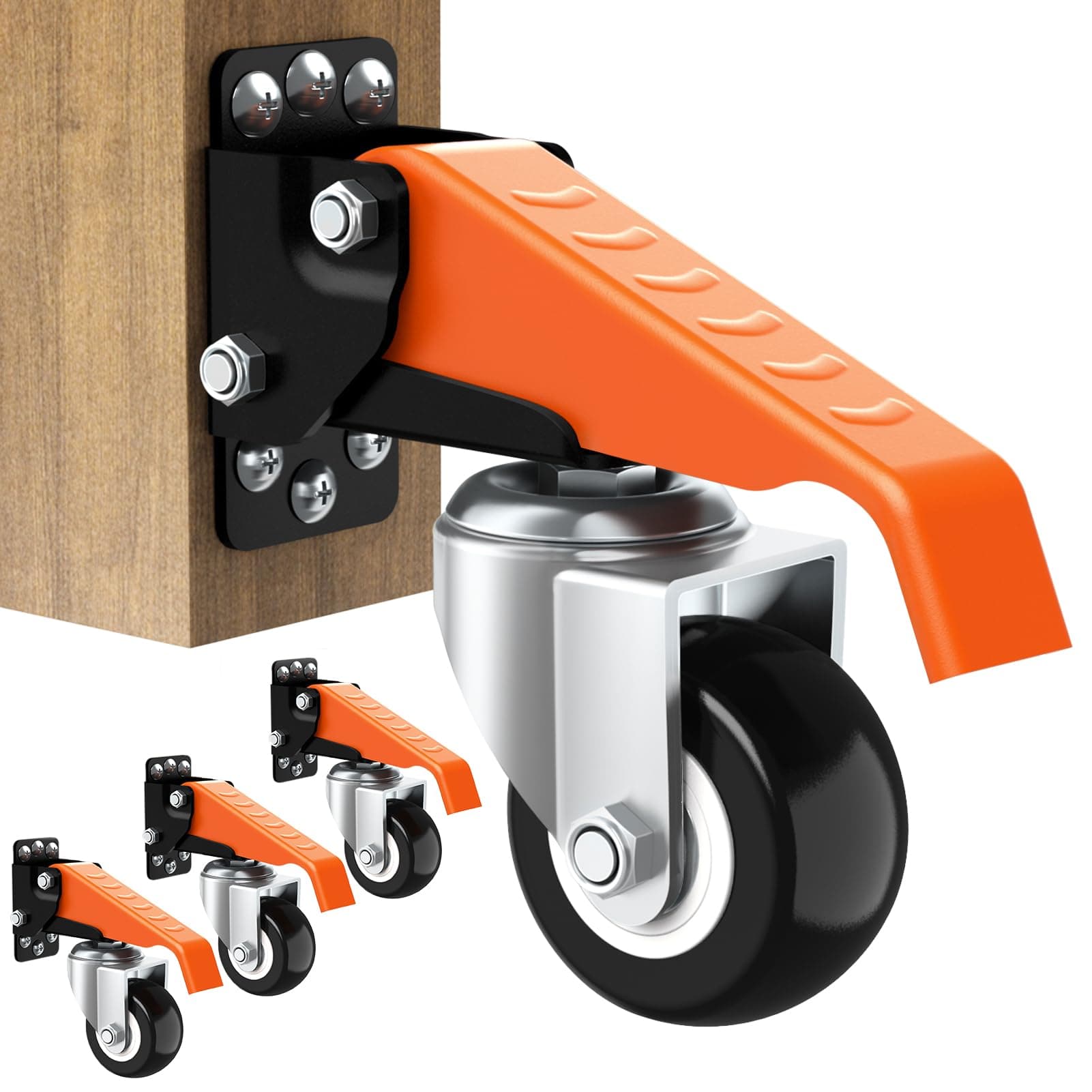 Ronlap Heavy Duty Retractable Casters - 4 Pack, 2.5" Wheel, 300KG Capacity, Side Mounted, Adjustable