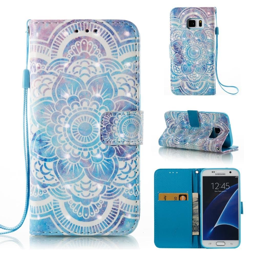 Galaxy S7 case, Shock absorbent print Case anti slip protective cover fashion Kickstand flip folio book case cover birthday gift for samsung s7-flower1