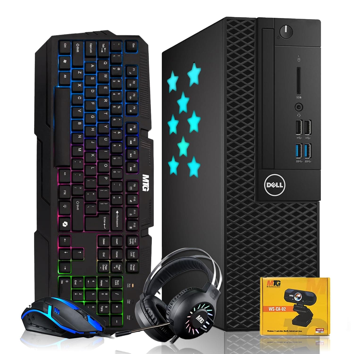 Dell Desktop PC Gaming Bundle - Core i7, 16GB RAM, 512GB SSD, GT 730, RGB Keyboard with AI-Enabled Copilot Key, Mouse, RGB Headphone, Webcam, Wi-Fi, Win 11 Home (Renewed)