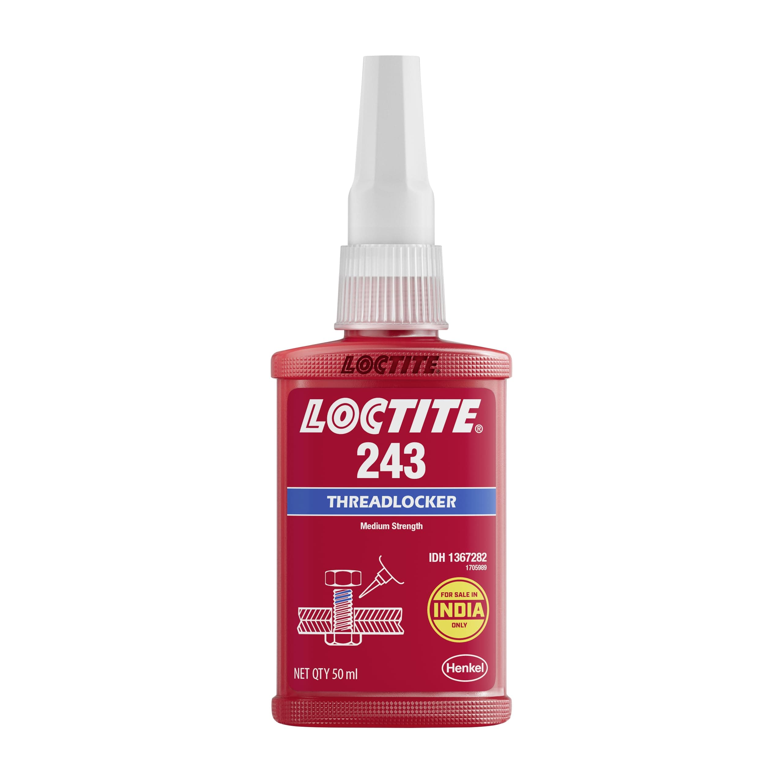 LOCTITE 243 Blue 50ml | Medium-strength Threadlocker (M6-M20) | Prevention of loosening | Secure bonding for machinery, engine & vehicles | Thixotropic | High temperature performance | Oil tolerance