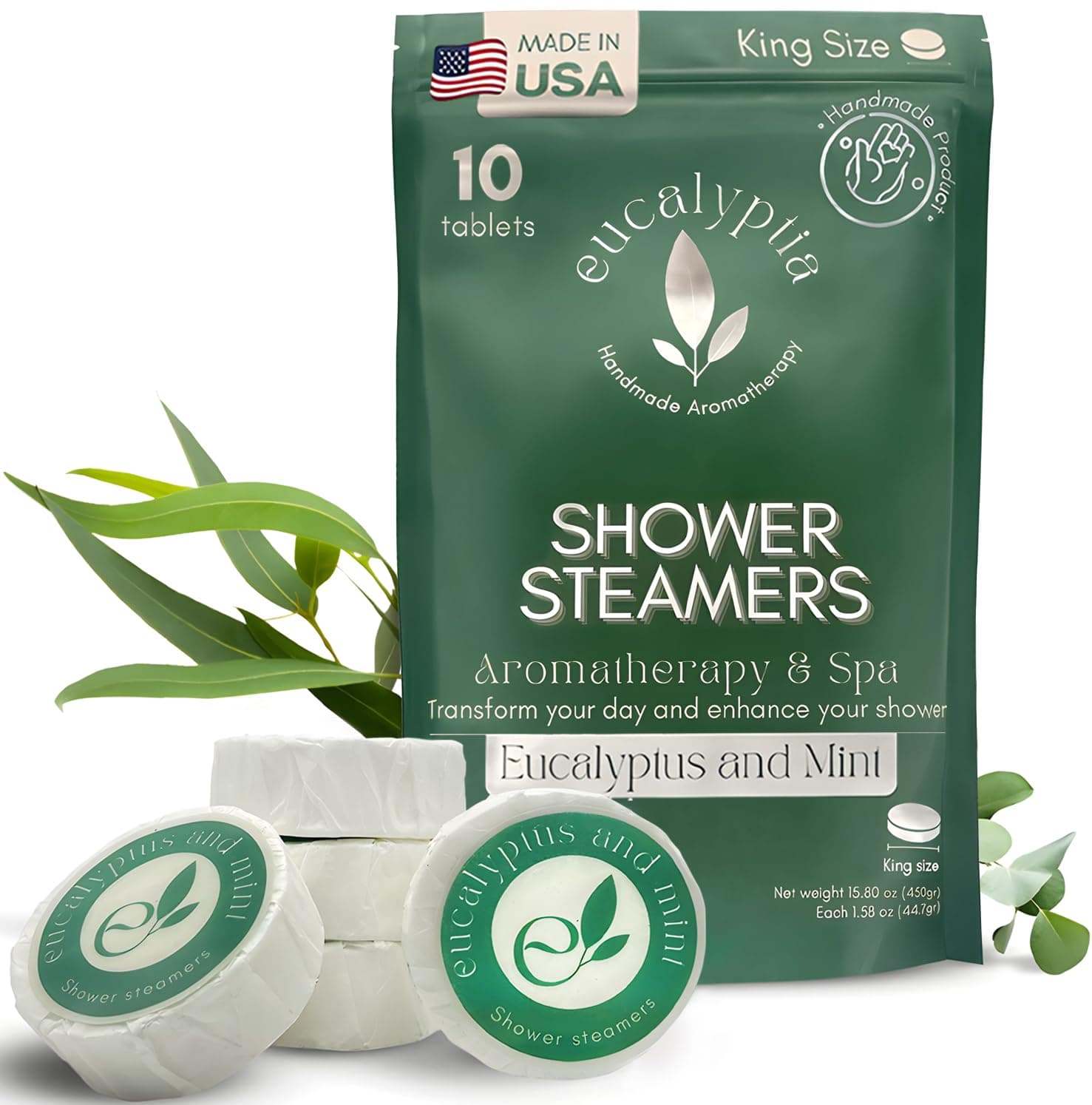 Mint Eucalyptus Shower Steamers – 10 Pack Aromatherapy Tablets for Relaxation, Stress Relief, Handmade Natural Essential Oils, Spa Shower Tablets, Perfect Birthday Gifts for Women