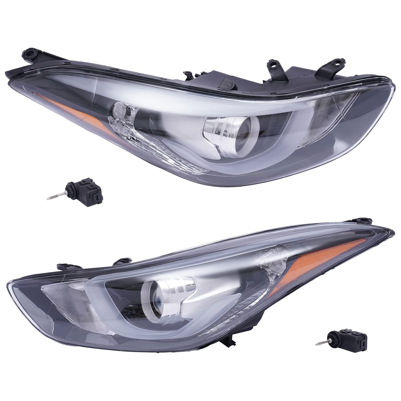 Front Headlights Assembly Left+Right Side for 2014-2016 Hyundai Elantra w/LED DRL Projector Driver & Passenger Head Lights Direct Replacement Headlamps Assy Set (A Pair Headlights) (Two Packages)