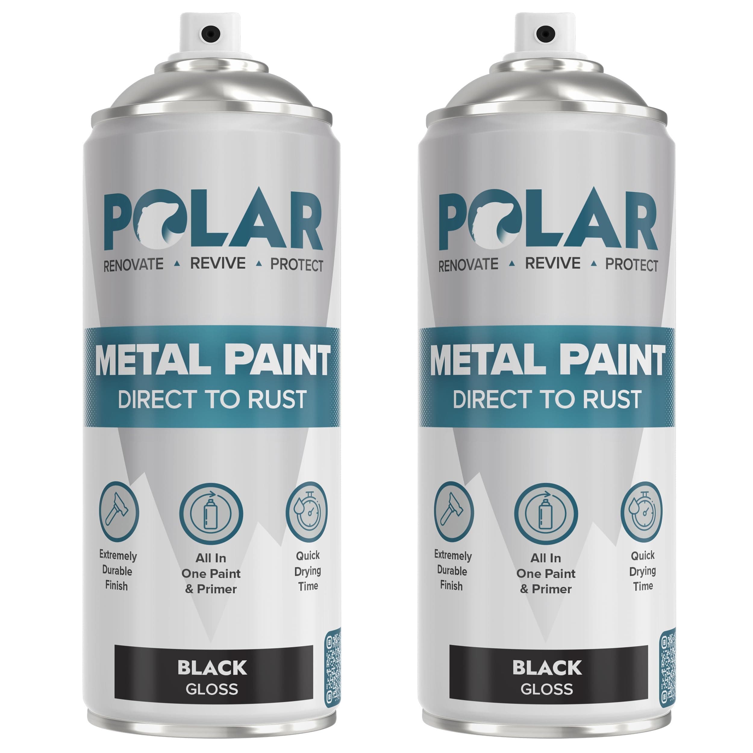 Polar Gloss Black Direct to Rust Spray Paint - 2 x 13.5 Fl Oz - Protect and Stop Rust & Corrosion - Primer, Undercoat, Topcoat - Quick Dry Formula - Ideal for Metal, Wood, Plastic and Ceramic Surfaces