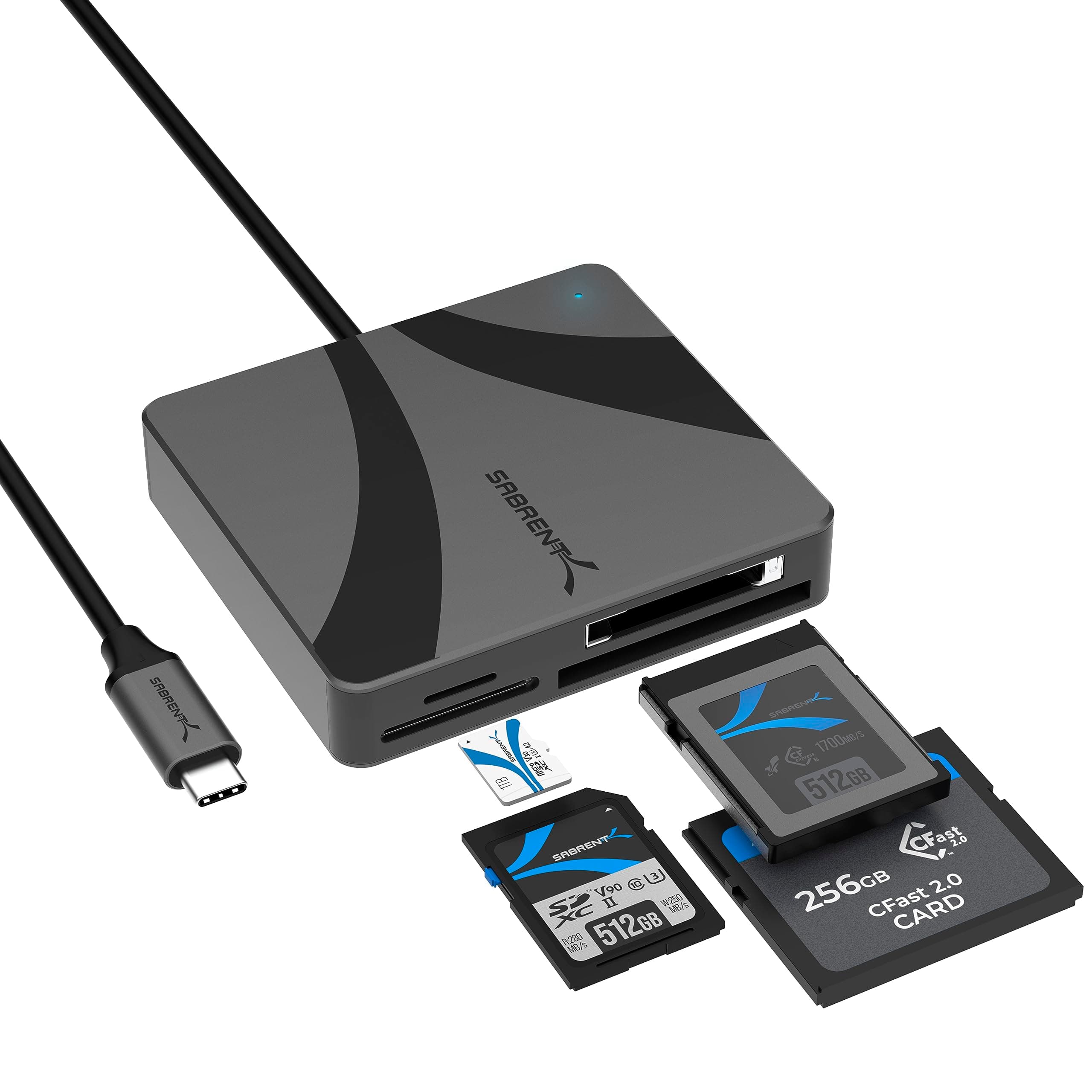 SABRENT USB-C Multi-Card Reader for CFexpress Type B, CFast 2.0, and microSD/SD Cards (CR-C4PM)