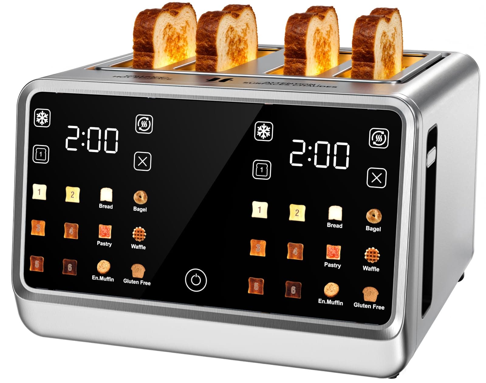 4 Slice Toaster– Dual Digital Smart TouchScreen & Independent Control Panel | Single-Slot Tech, Timer/Reheat/Defrost for Bagels, Bread | 1800W Stainless Steel, 6 Toast Types & Shade Settings
