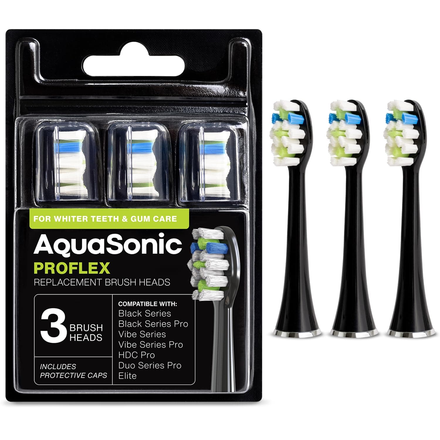 AquaSonic ProFlex Brush Head Replacement 3-Pack - Upgraded ProFlex Brush Heads For Improved Plaque Removal