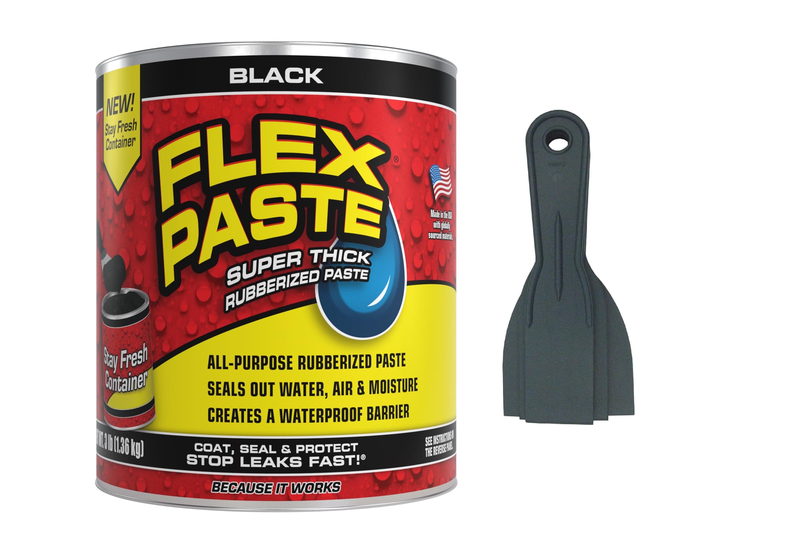 Flex Paste 3lb (Black) Tub with Allway Tools Putty Knives 3-Pack (1.5/2/3-Inch) (2 Items)