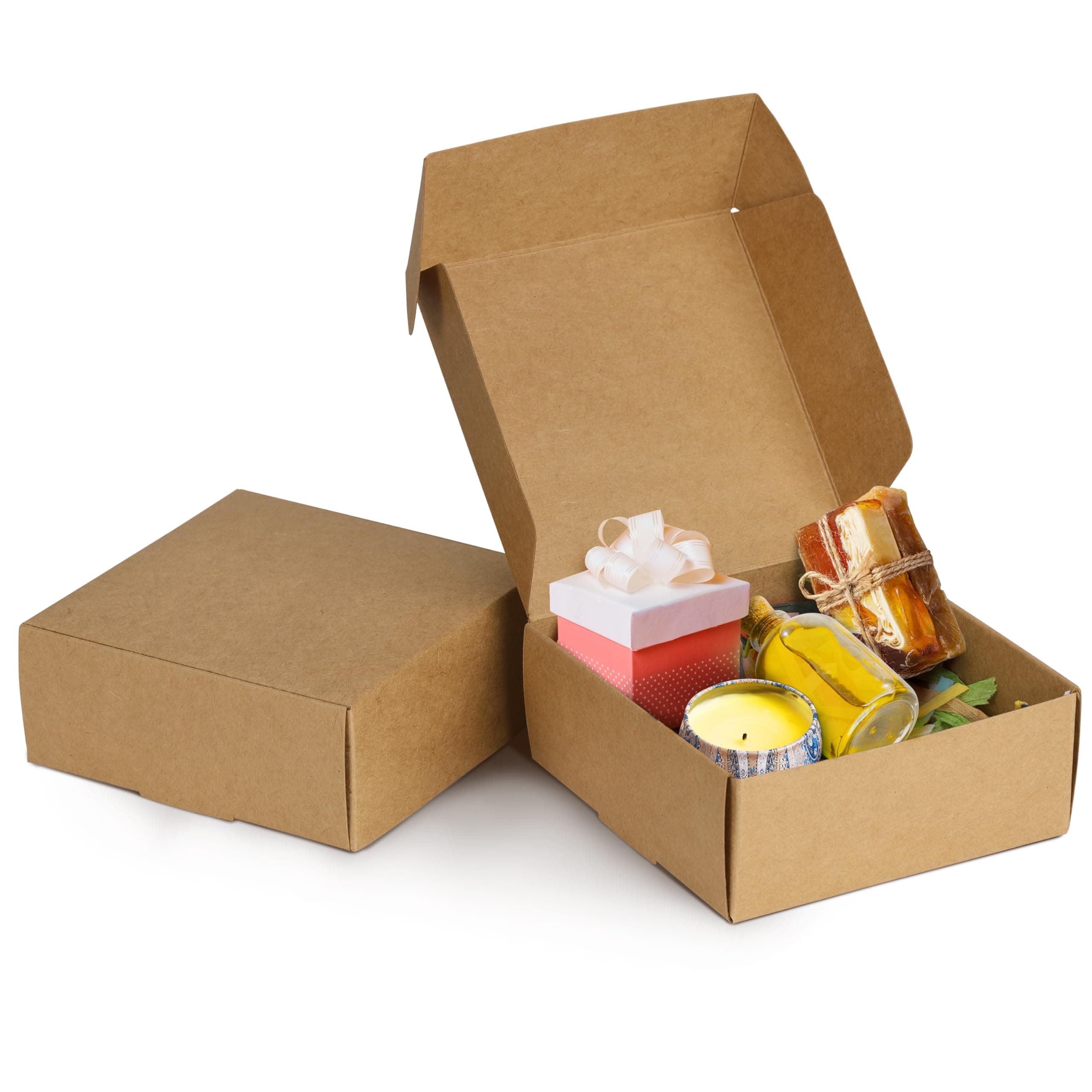 Kurtzy 50 Pack Brown Kraft Gift Boxes - Box Measures 12 x 12 x 5cm (4.72 x 4.72 x 1.96 inches) - Easy Assemble Presentation Favour Box - Present Boxes for Parties, Birthdays, Weddings, Holidays