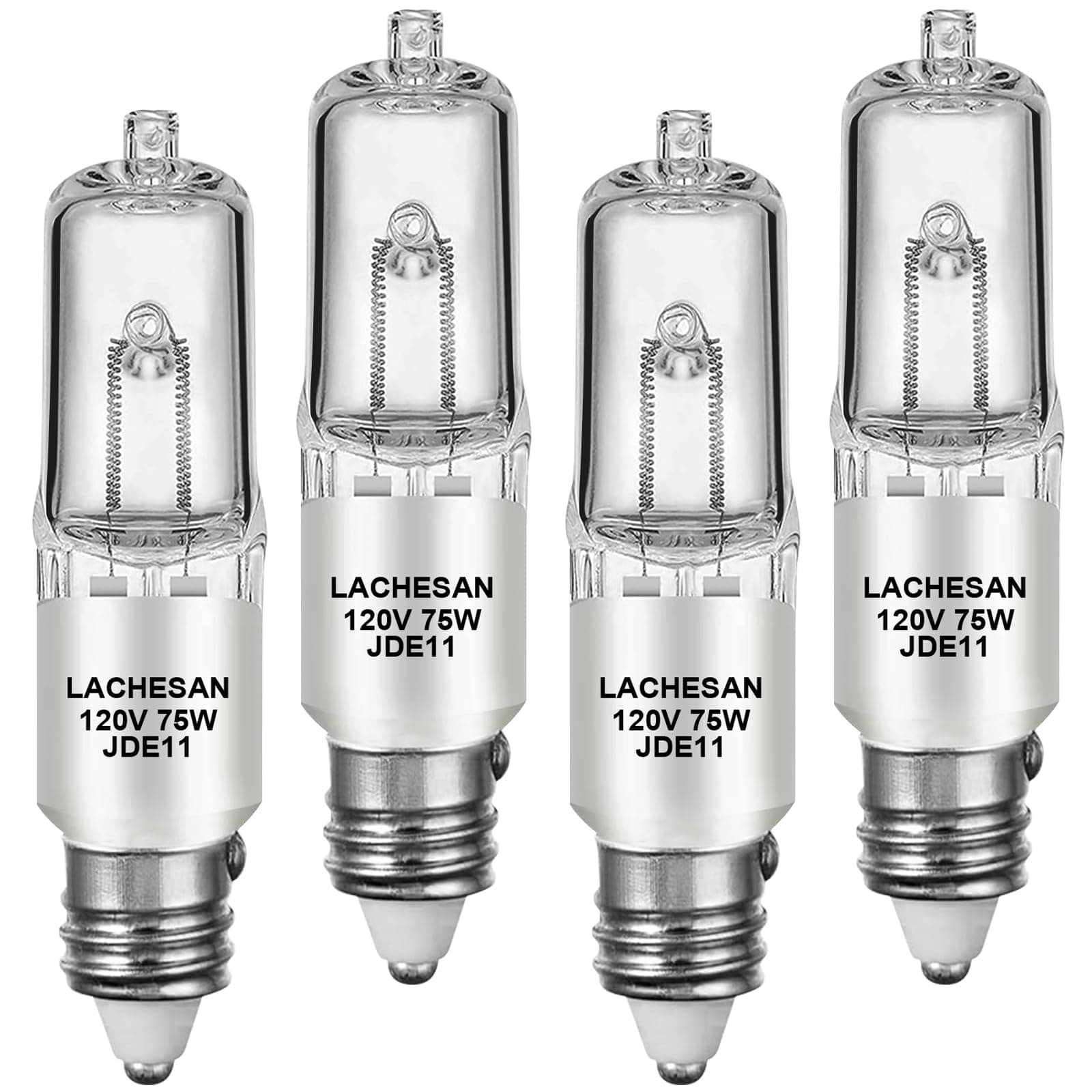 JDE11 120v 75w, 55mm E11 Halogen Bulb(Replacement E11 Led Bulb) T4 Mini Candelabra Base, 2700K Warm White Dimmable for Chandeliers, Ceiling Fan, Table Lamps, Cabinet Lighting, 4 Pack
