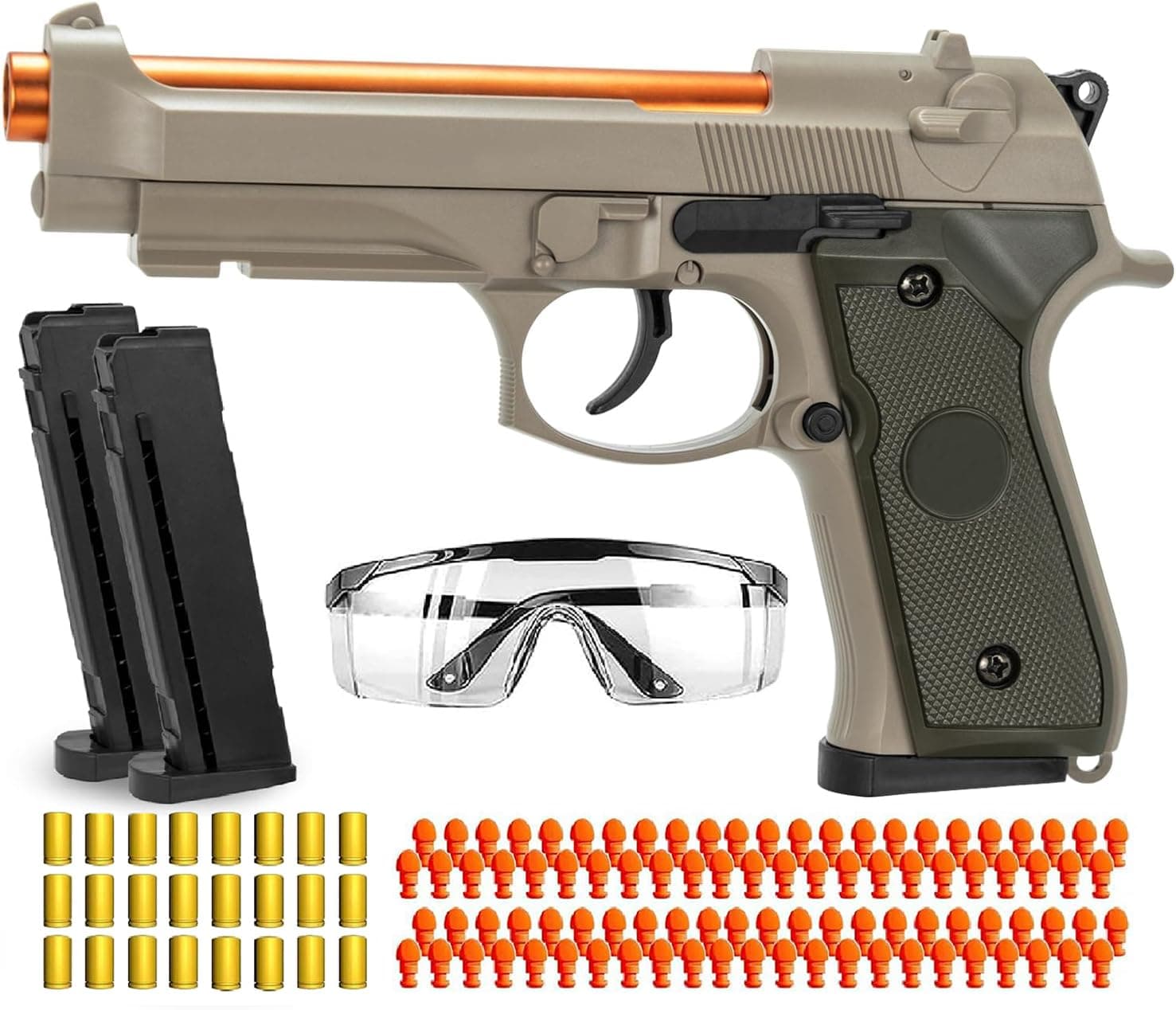 Moonmen Soft Bullet Toy Guns for Boys, Automatic Reloading Shell Ejecting Toy Gun with 120 Bullets and 2 Magazines, Education Model Toy Gun Pistol Shooting Game for Kids (Beretta M9A3 Khaki)