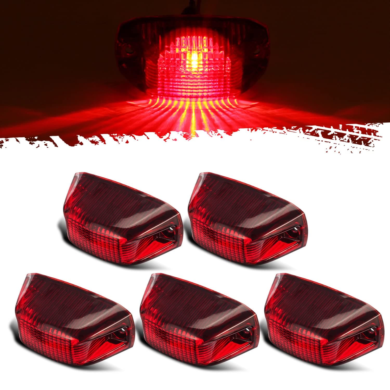 Partsam 5pcs Replacement for Ram Promaster 1500 2500 3500 Rear Cab Marker Roof Lights Rear Roof Mounted Cab Light Lamps Top Clearance Assembly 2014 2015 2016 2017 2018 2019 2020 w/Replaceable Bulbs