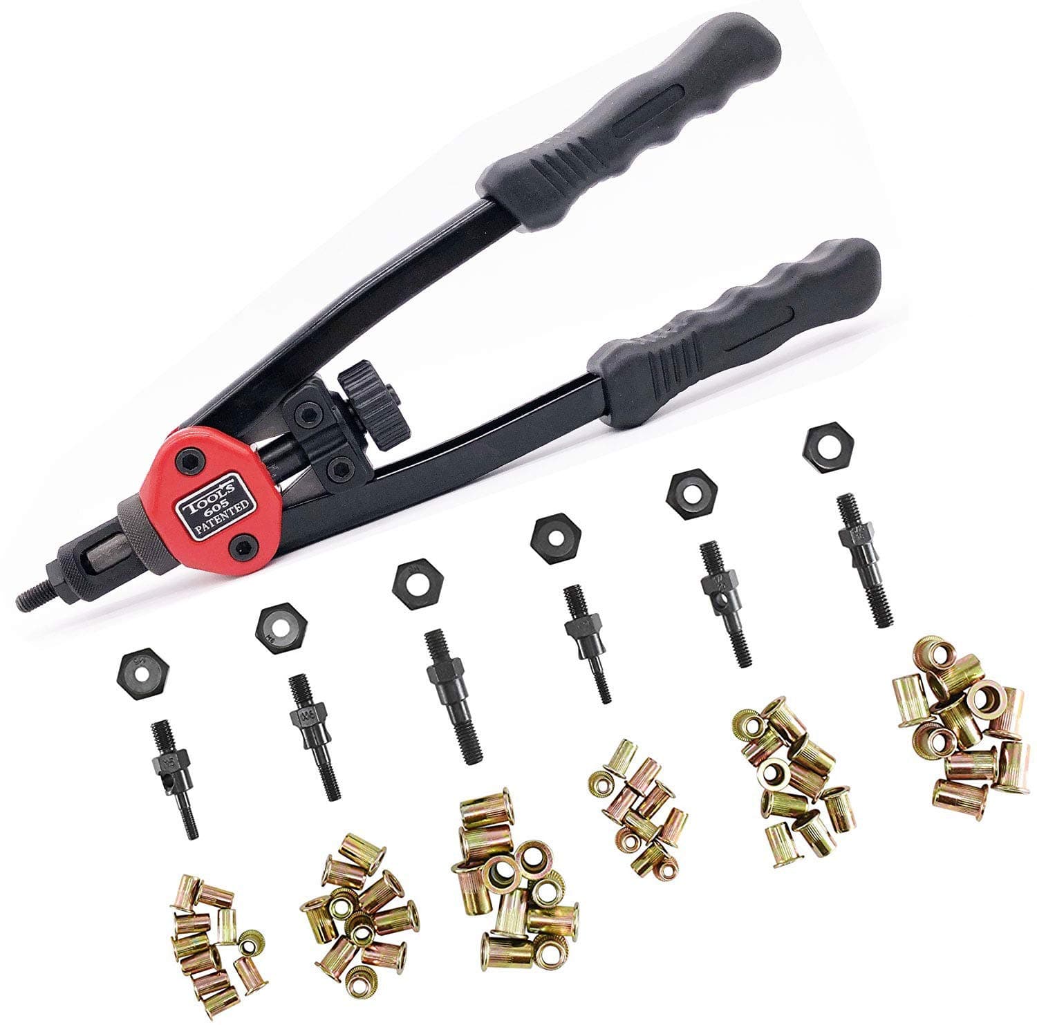 zision tool 13" Hand Rivet Nut Setter Kit(M5 M6 M8 SAE 10-24, 1/4-20, & 5/16-18)and 60 PCS Rivets Nuts