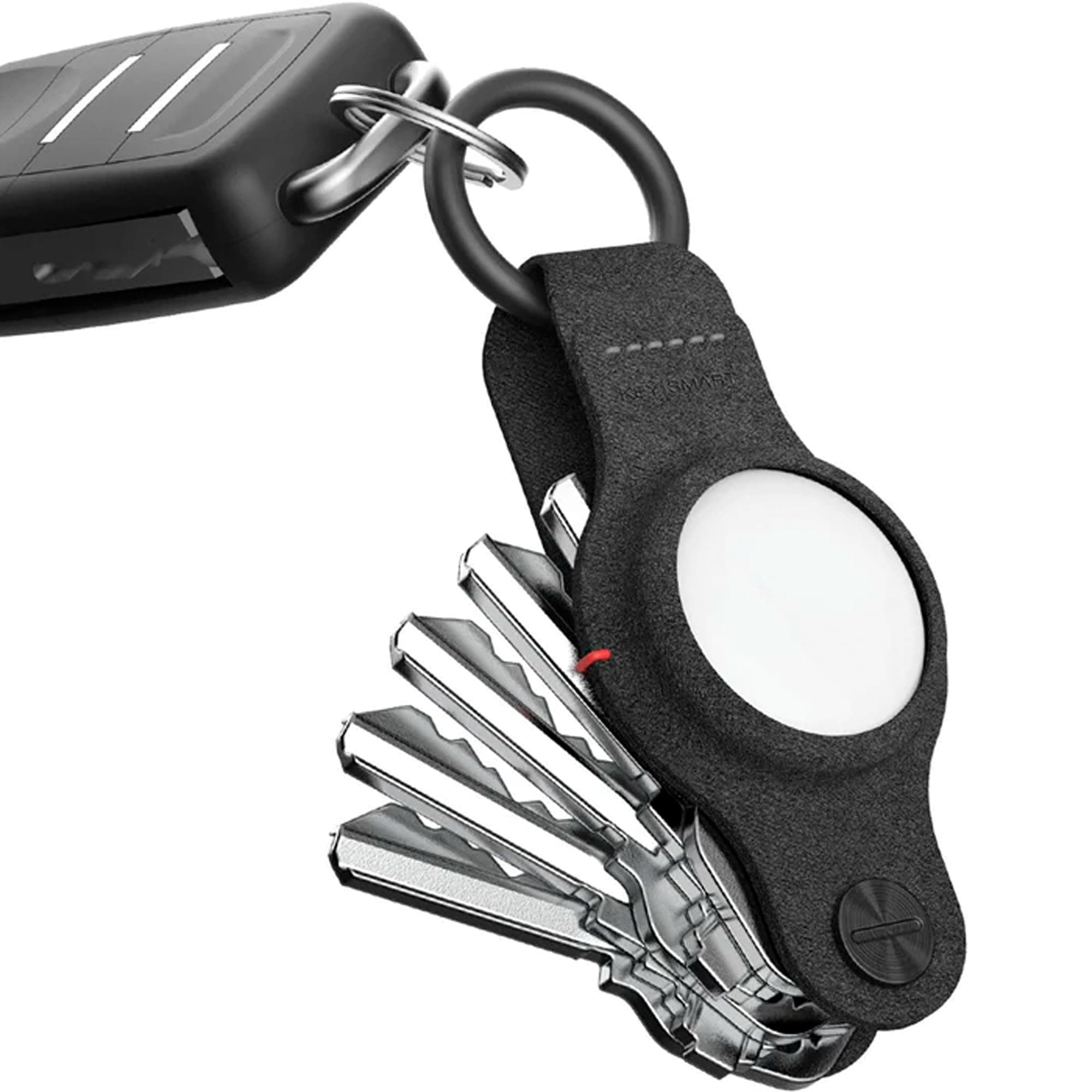 Compact Key Holder Compatible with Airtag - Key Organizer and Case Replacement for Airtag - Includes Keyring to Attach Car Key Fob, Black, up to 5 Keys
