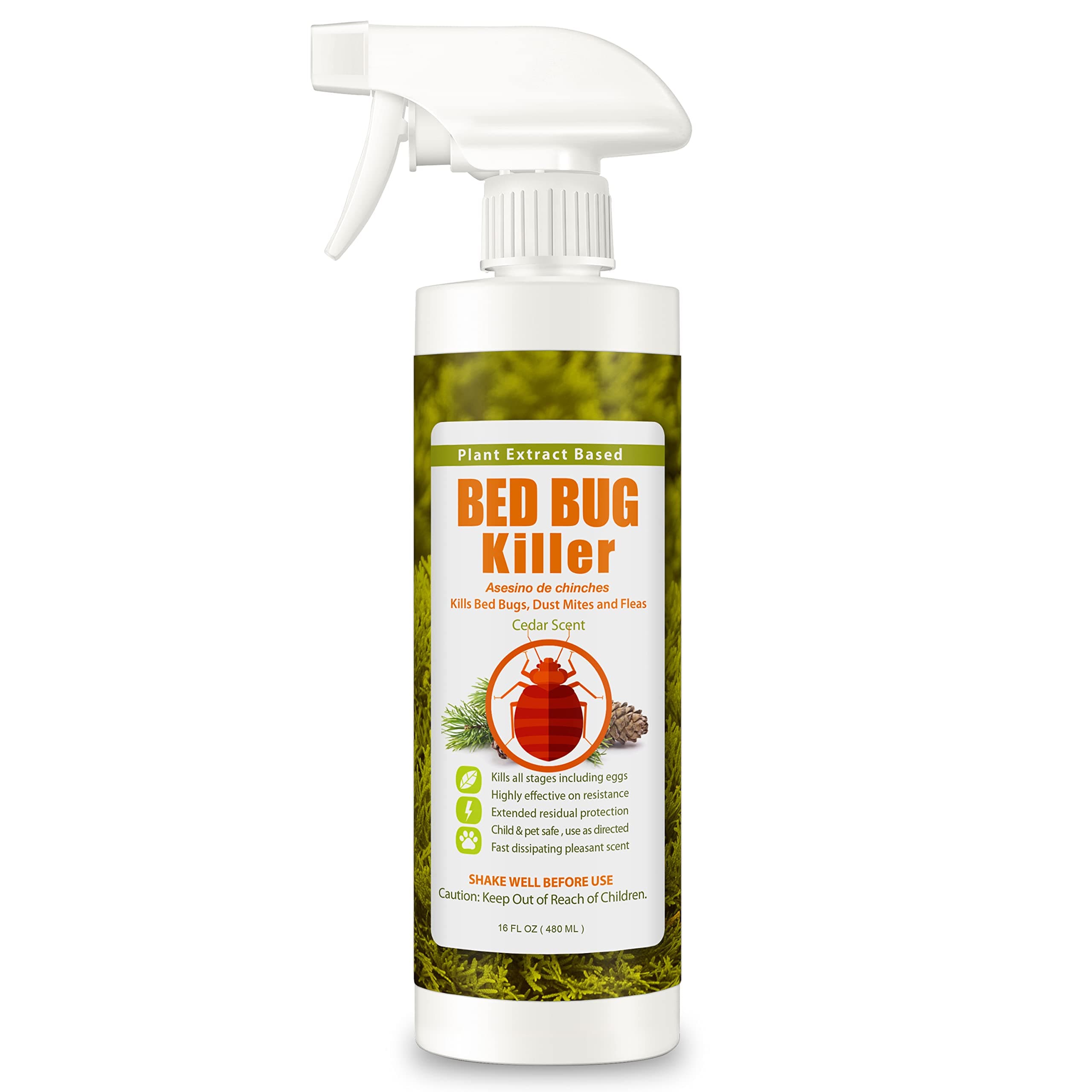Bed Bug Killer Spray 16 Oz, Green + Non-toxic, 100% Kill + Extended Protection