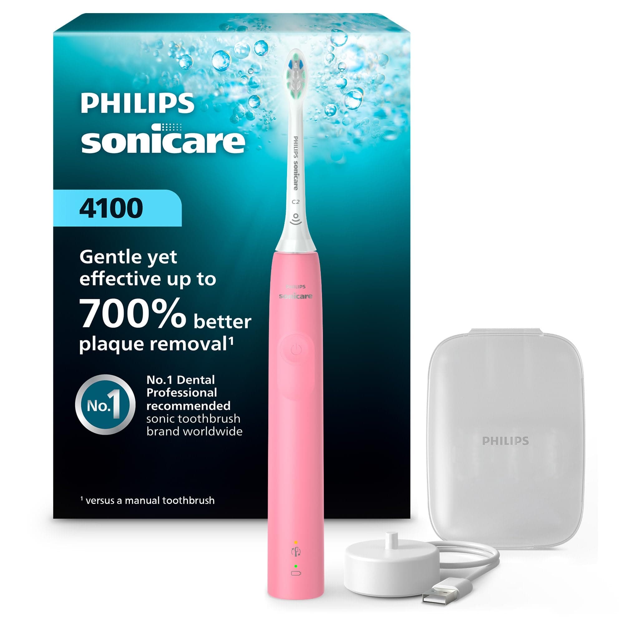 4100 Power Toothbrush, Deep Pink, Plus Brush Head Case