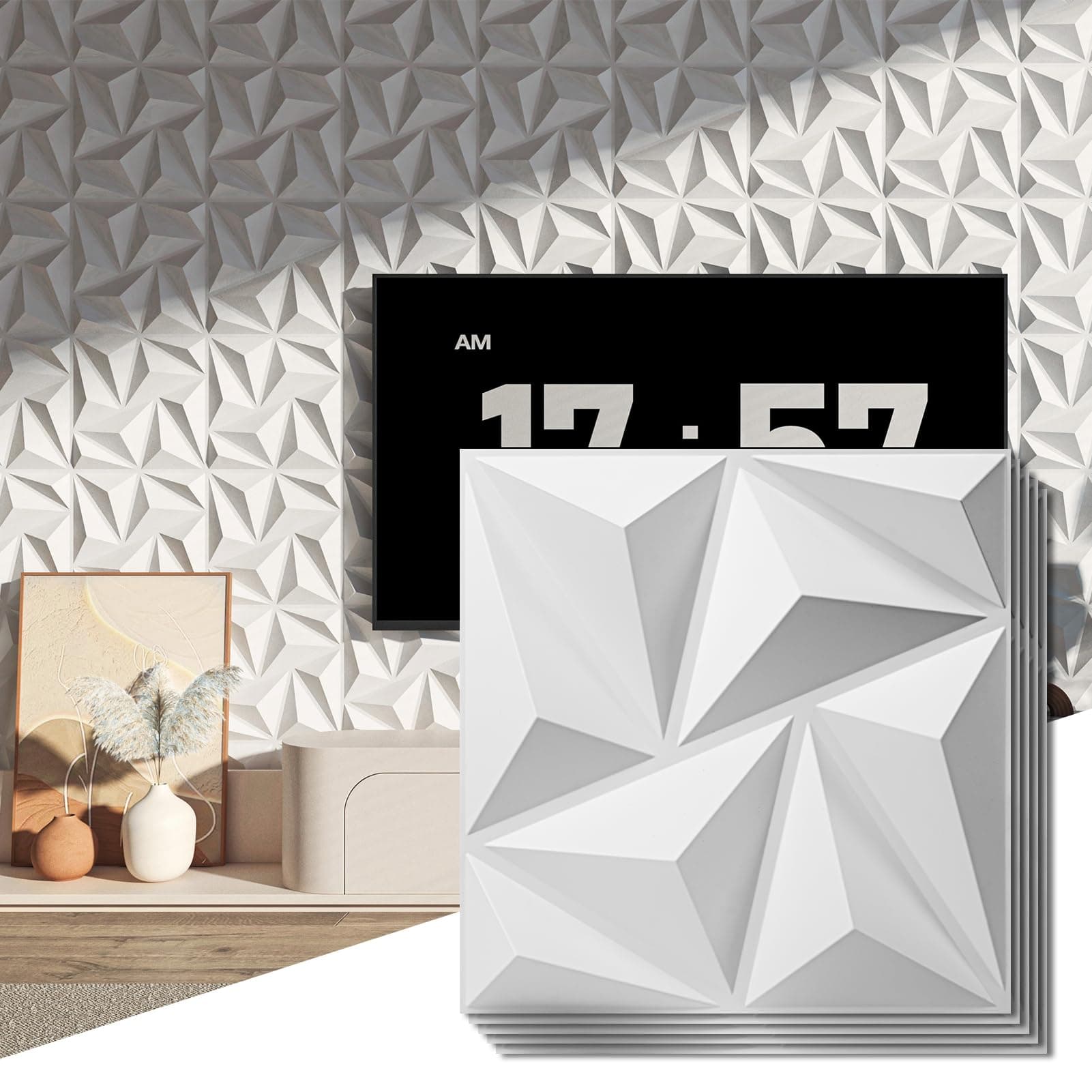 Art3d 3D Wall Panels 20 Pack, 11.8" x 11.8" (19 Sq.ft) PVC Wall Panels, Glue Up Wall Decor for Living Room, Bedroom, Office, White