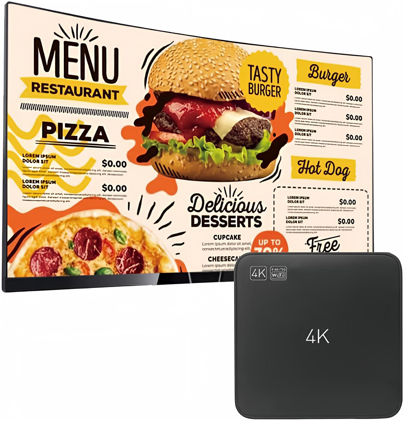 Smart Digital Signage Player with Free CMS Software 7x24 Stable Auto Play Make TV Set Become LCD Display Andriod 4K Advertising Media Player(YM05)