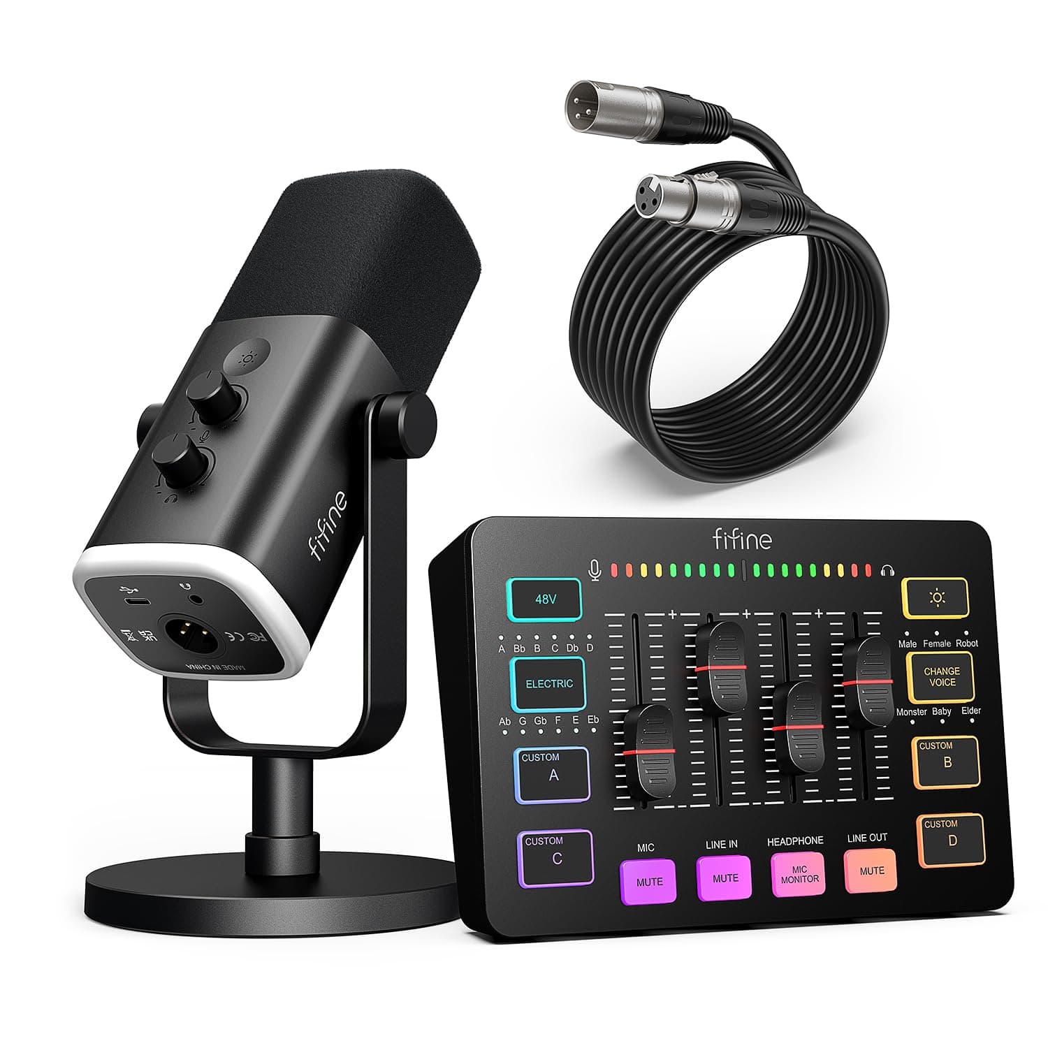 - Gaming Equipment Bundle, Dynamic XLR/USB Gaming Microphone Set with Streaming Audio Mixer for Podcast Recording Video Vocal, RGB Gamer Set with Volume Fader/XLR Interface for PC-AmpliGame KS5