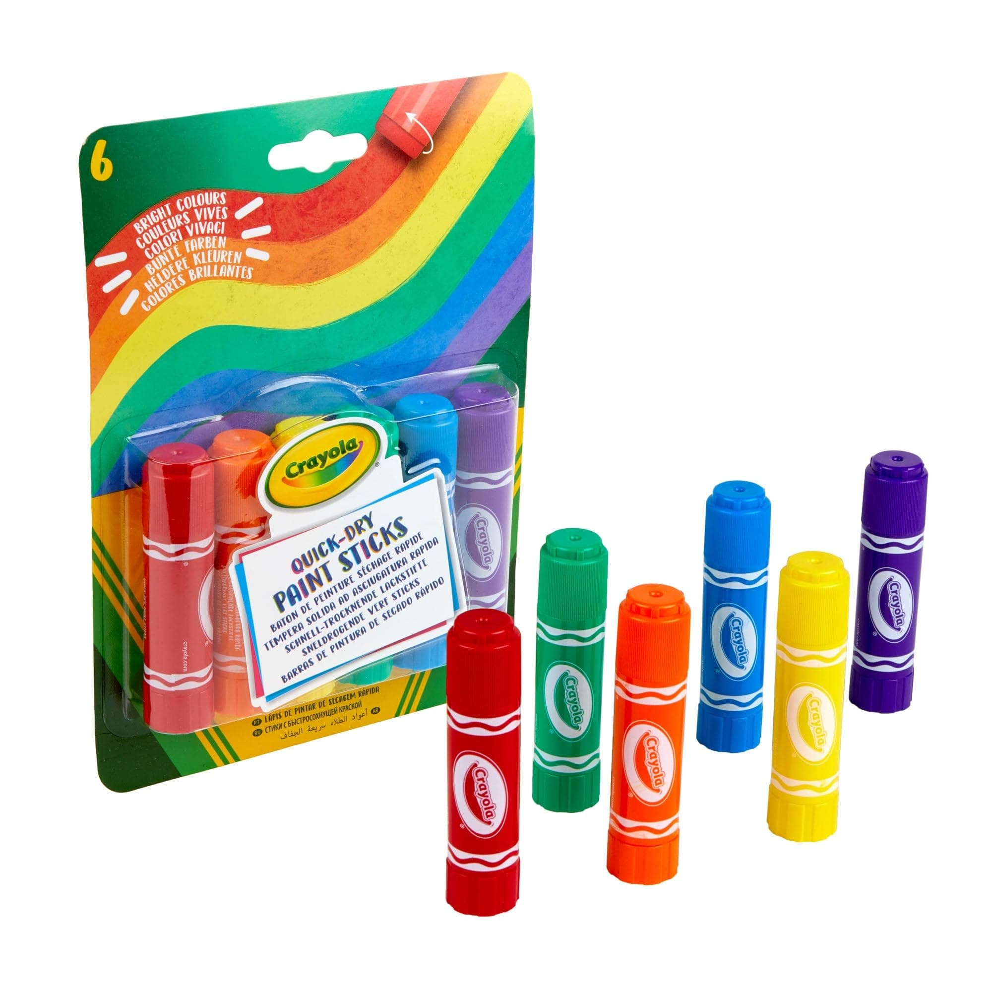 CRAYOLA Quick-Dry Washable Paint Sticks - Assorted Colours (Pack of 6) | All The Fun of Painting with Less Mess! | Ideal for Kids Aged 3+