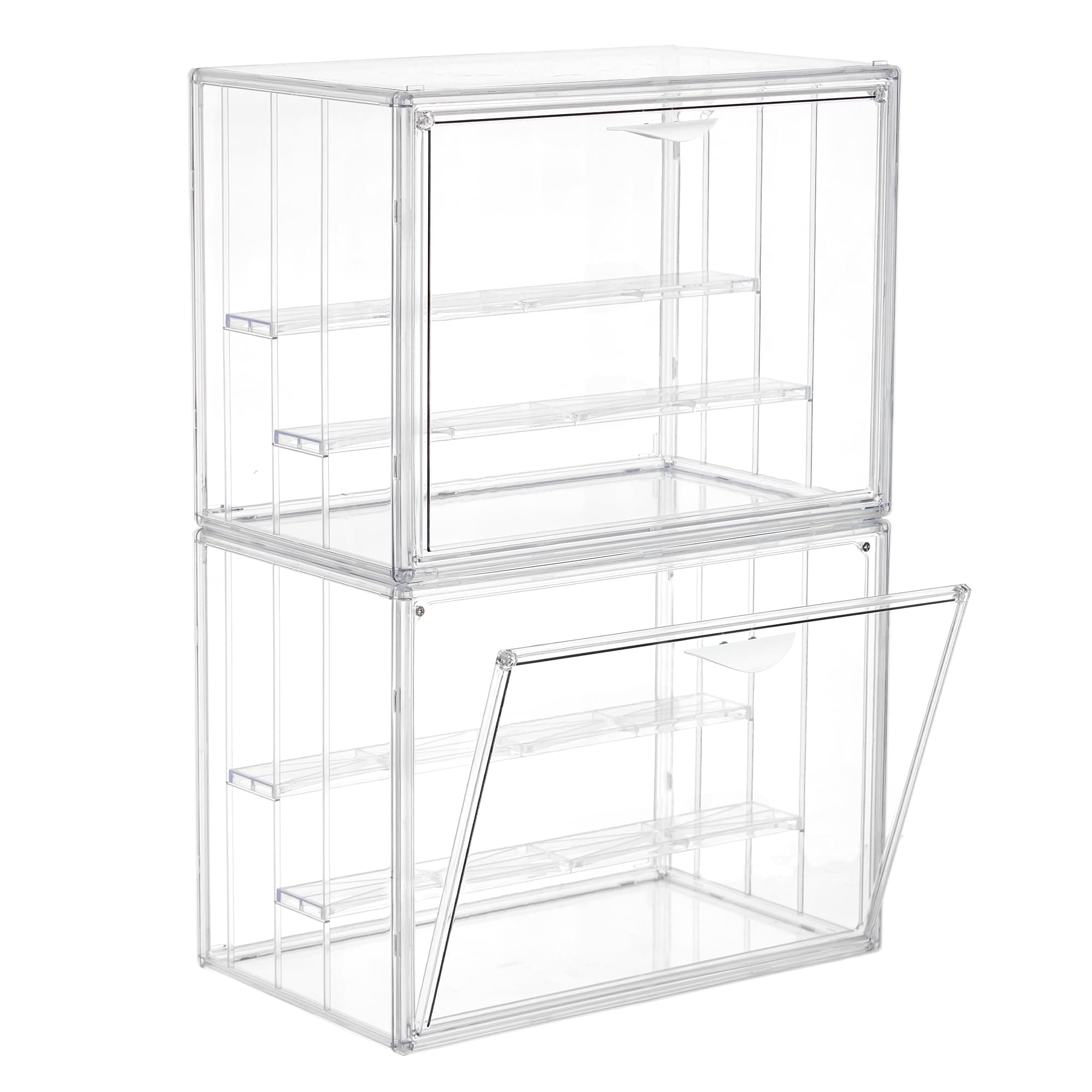 LXLXXL Acrylic Display Case for Collectibles 3 Layer Adjustable Figure Display Cases with Magnetic Door Clear Stackable Display Box for Figures Showcase 2Pack