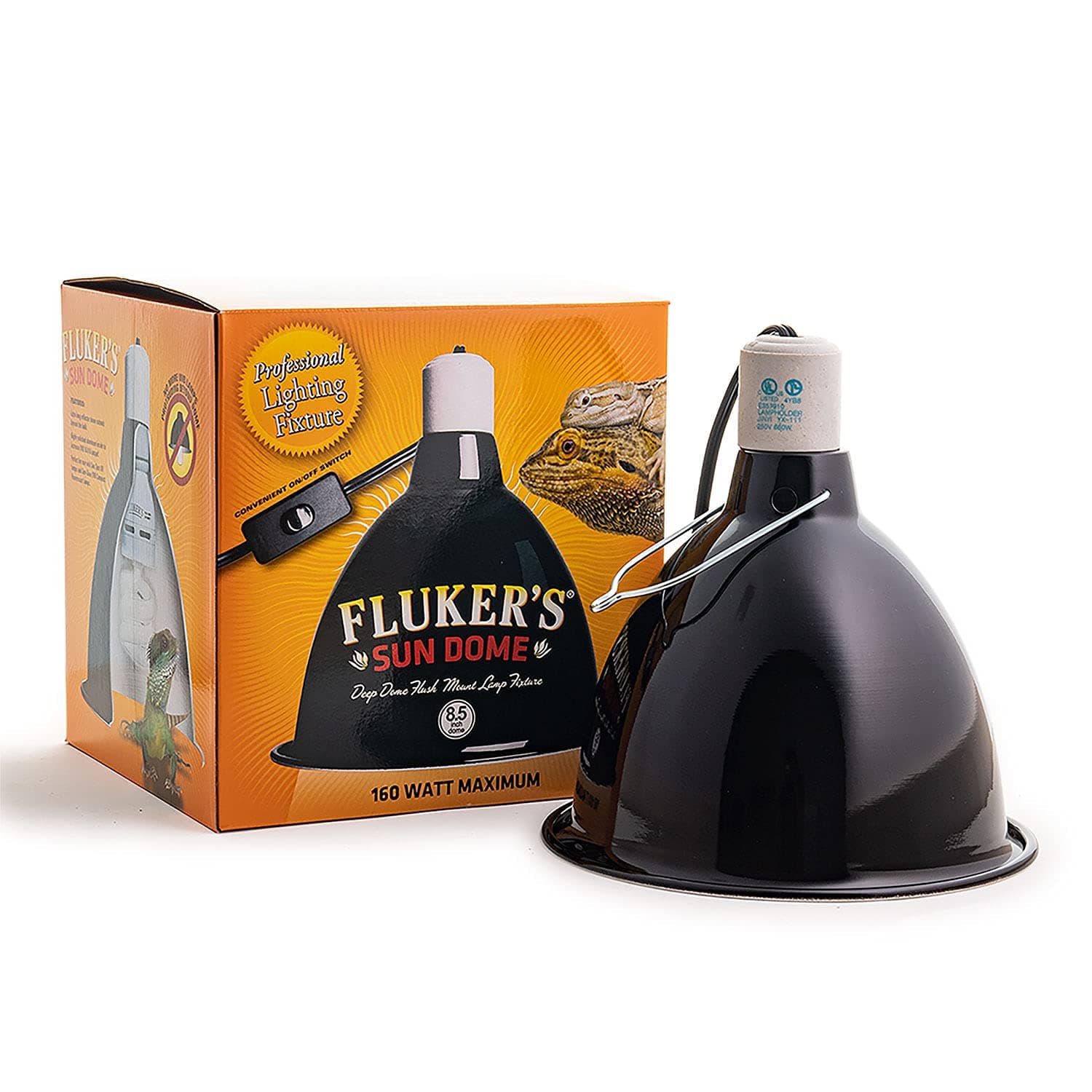Fluker's Sun Dome Reptile Lamp - Deep Dome Flush Mount Light Fixture, 8.5 Inches,Black