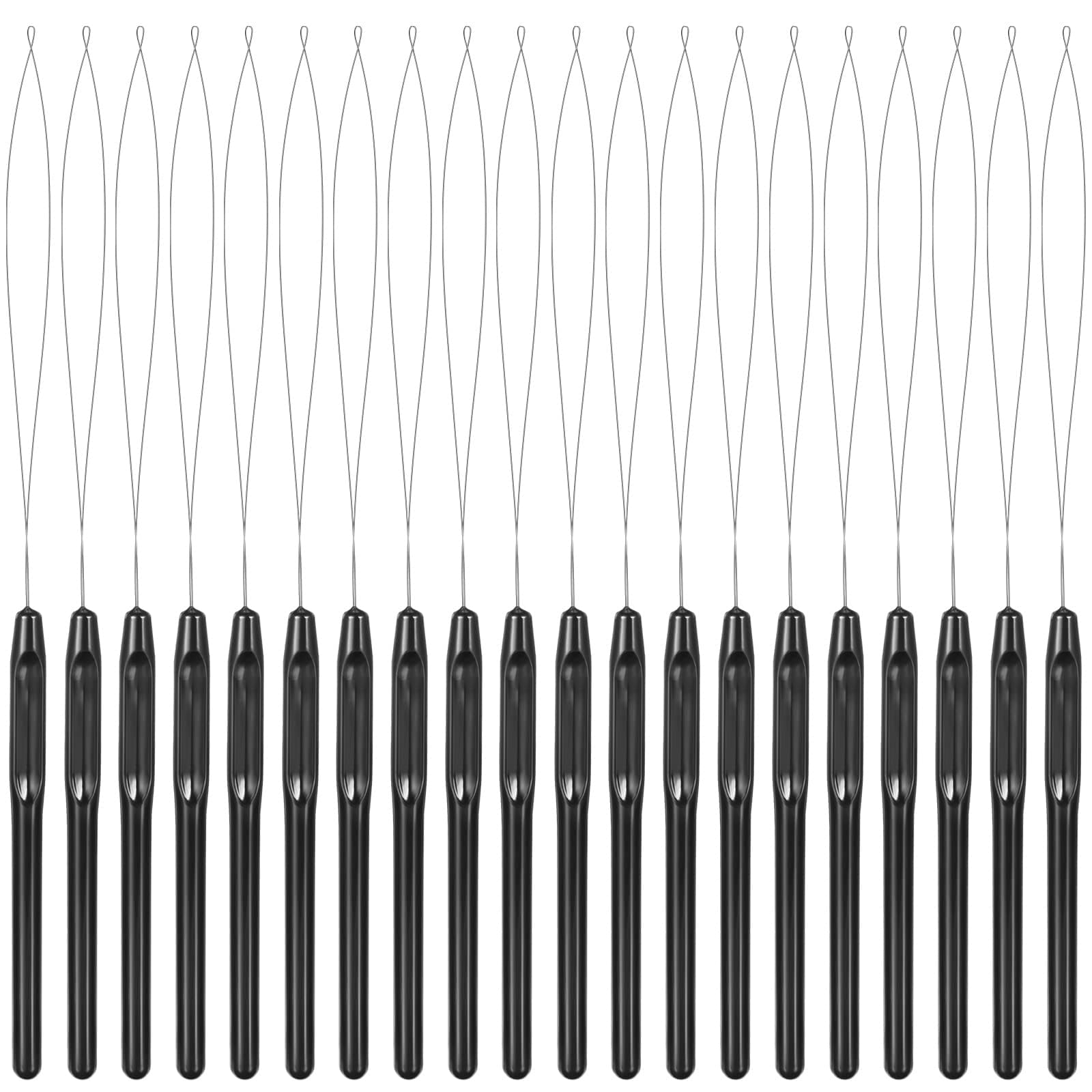 Chuangdi 20 Pieces Hair Extension Loop Needle Threader Pulling Hook Needle Bead Device for Hair or Feather Extensions Supplies, DIY Hook Tool Loop Tools(Black)