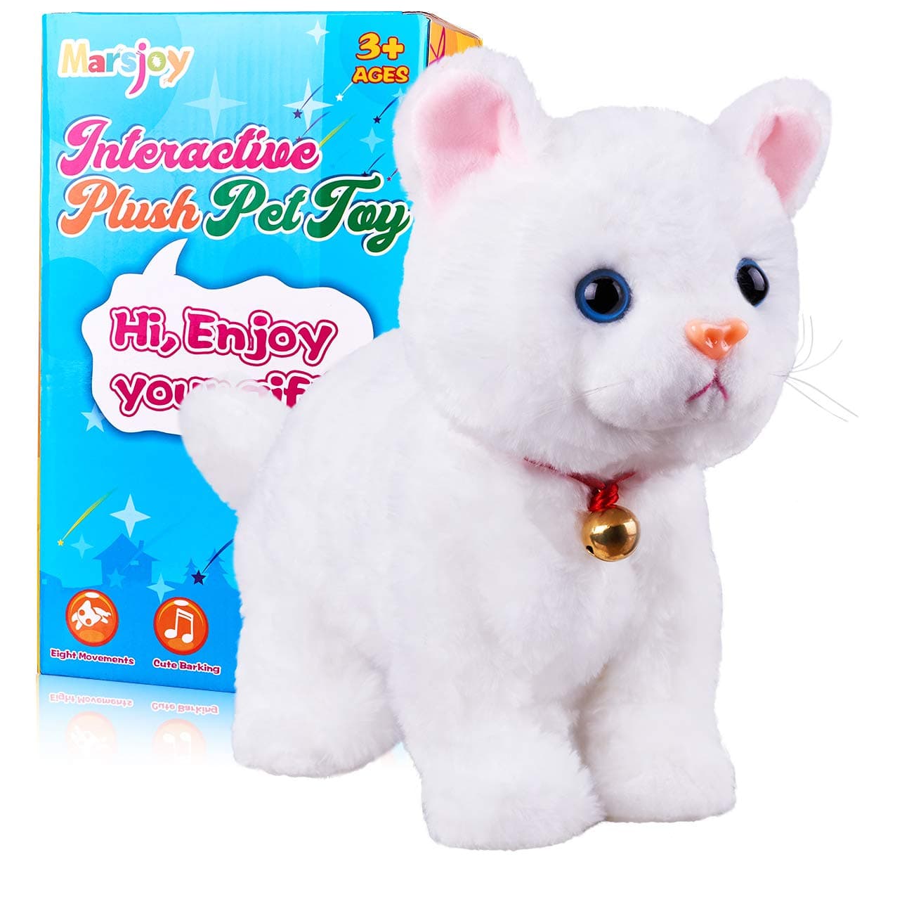 White Plush Cat Stuffed Animal Interactive Cat Robot, Robotic Cats Barking Meow Kitten Touch Control, Electronic Pet, Robot Kitty Toy, Animated Cats for Girl Baby Kid
