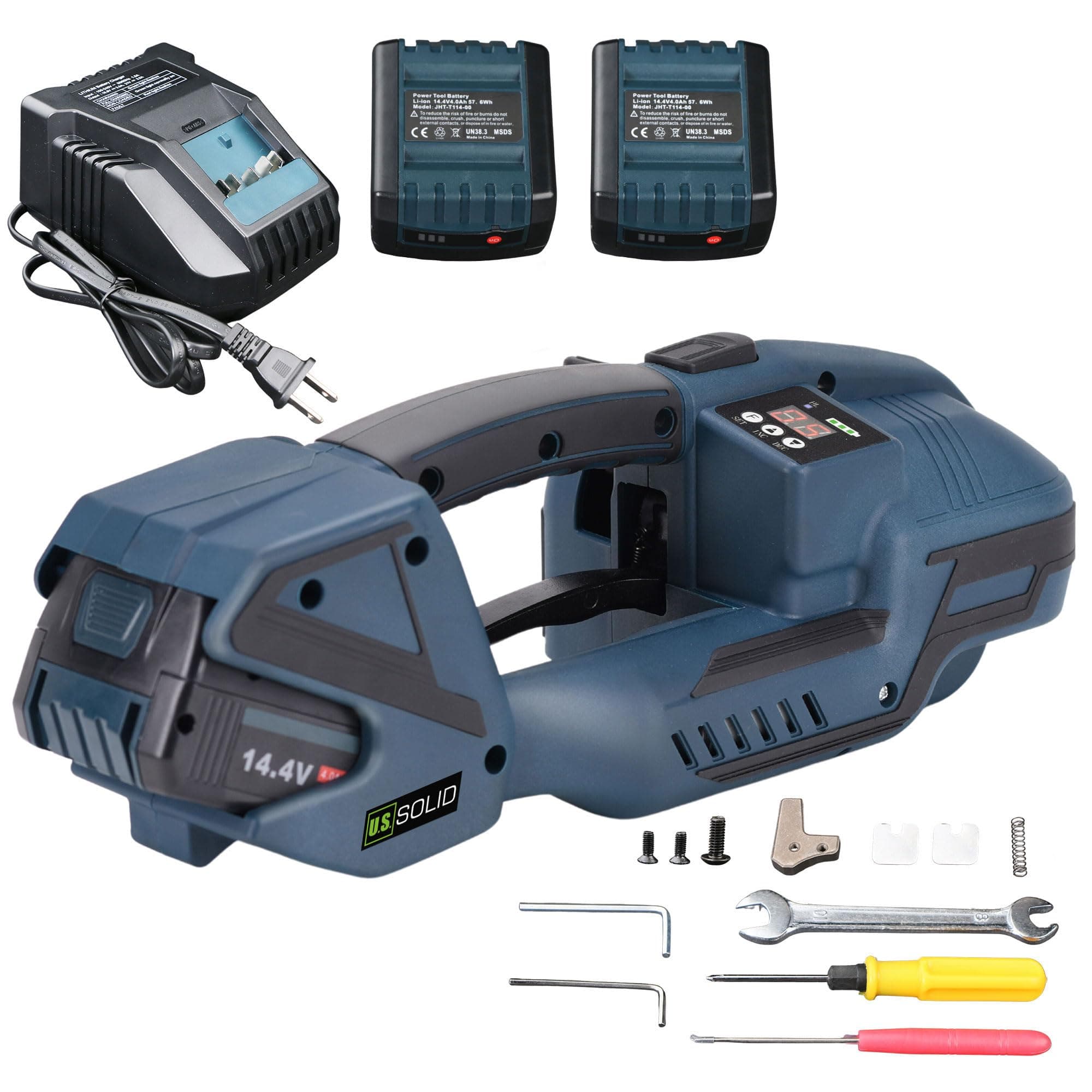 U.S. Solid Electric Strapping Machine with LCD Screen Tool Portable Baler for 1/2-5/8 in PP PET Straps 2 x 4000mah Battery Powered Automatic Banding Box Pallet