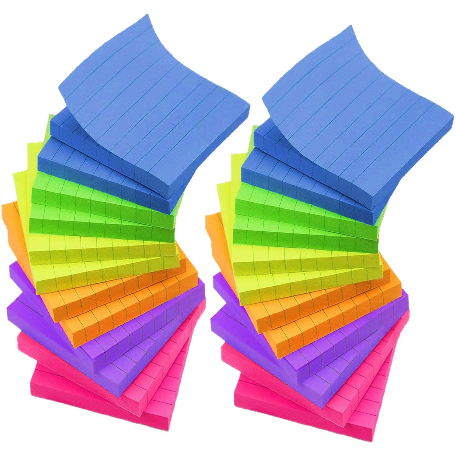 Lined Sticky Notes 3x3 Inches - 6 Bright Color Self-Stick Notes - 24 Pads/Pack, 70 Sheets/Pad - Easy Post Notes for Office, School, Study, Home, Daily Life (Yellow, Green, Blue, Orange, Pink, Purple)